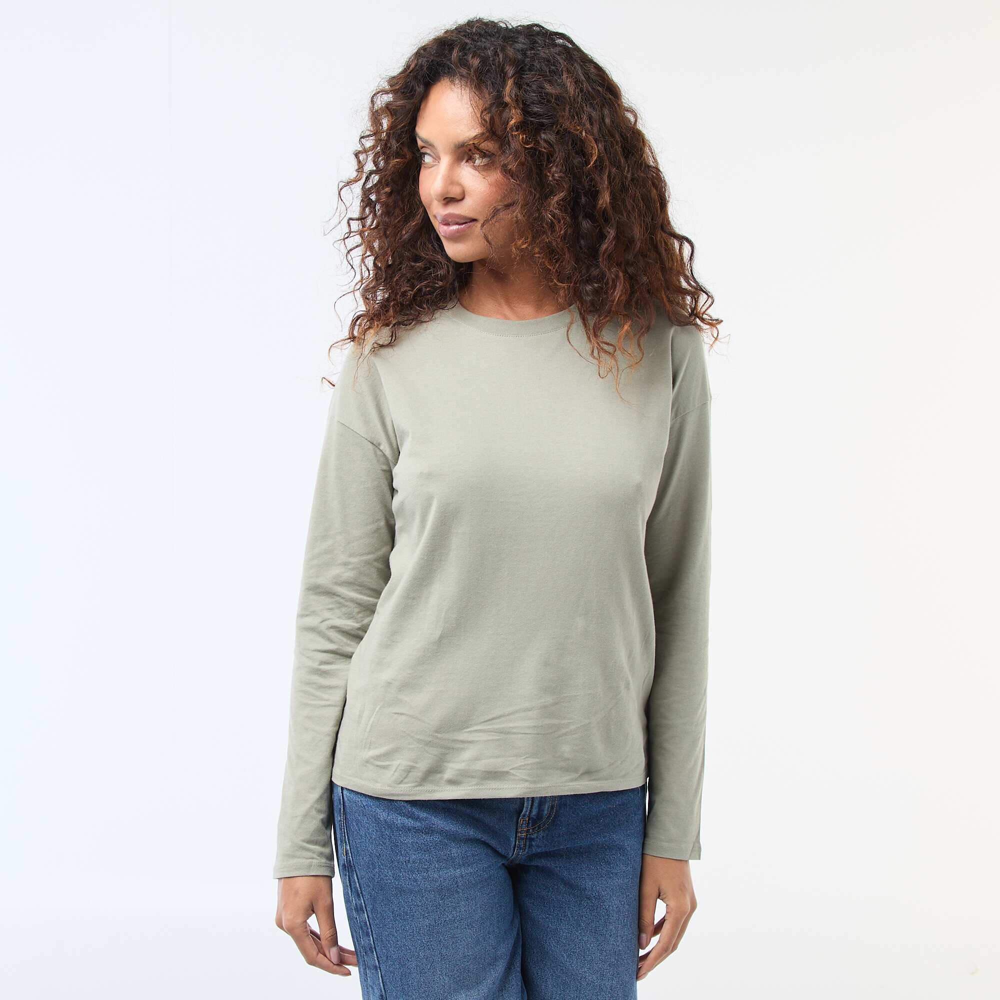 Long-Sleeve Crew Neck T-Shirt GREEN - Image 4