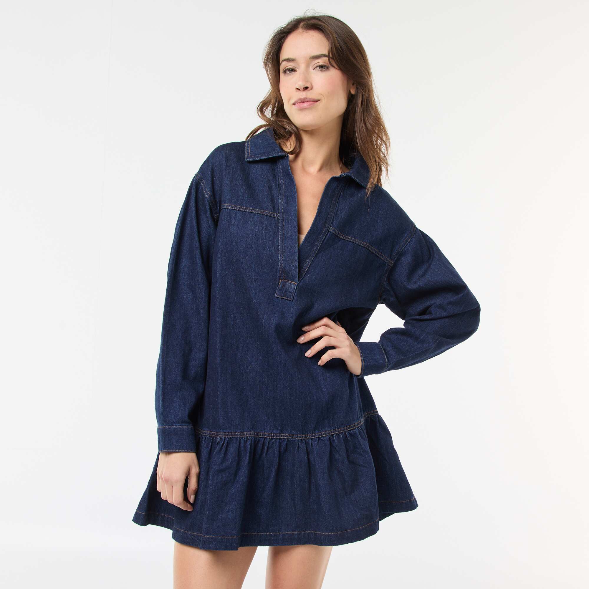 Long-Sleeve Denim Dress BLUE - Image 2