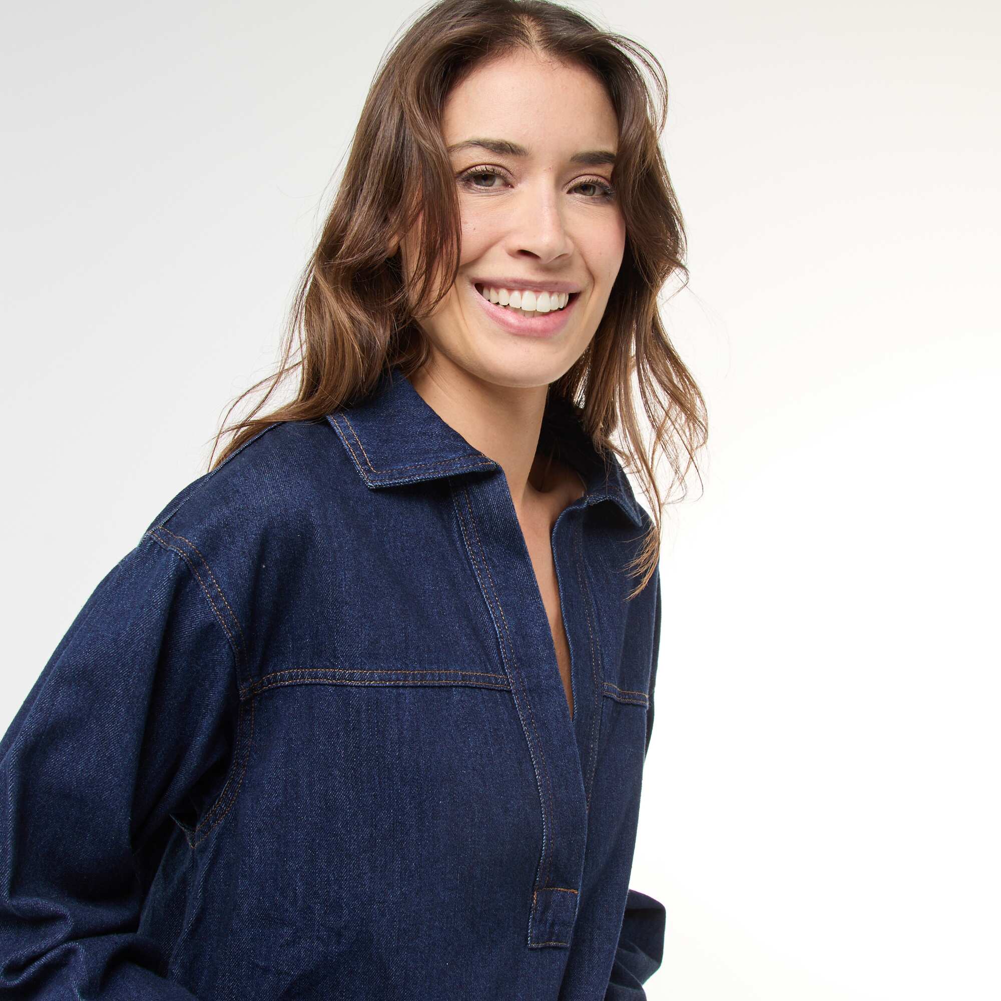 Long-Sleeve Denim Dress BLUE - Image 3