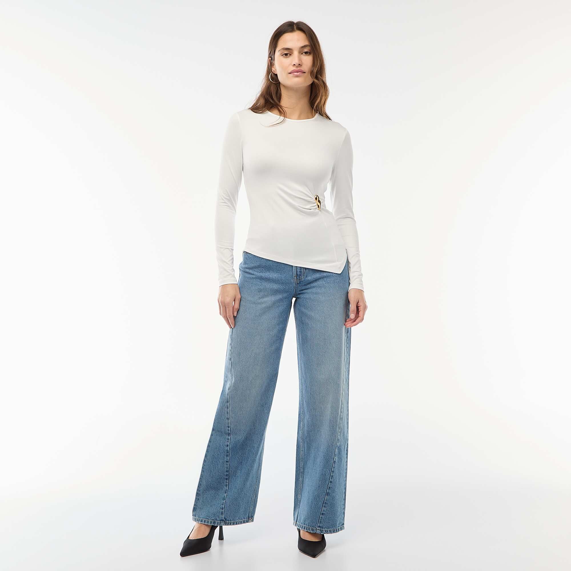 Long-Sleeve T-Shirt with Twisted-Effect Gold-Tone Detail WHITE - Image 2