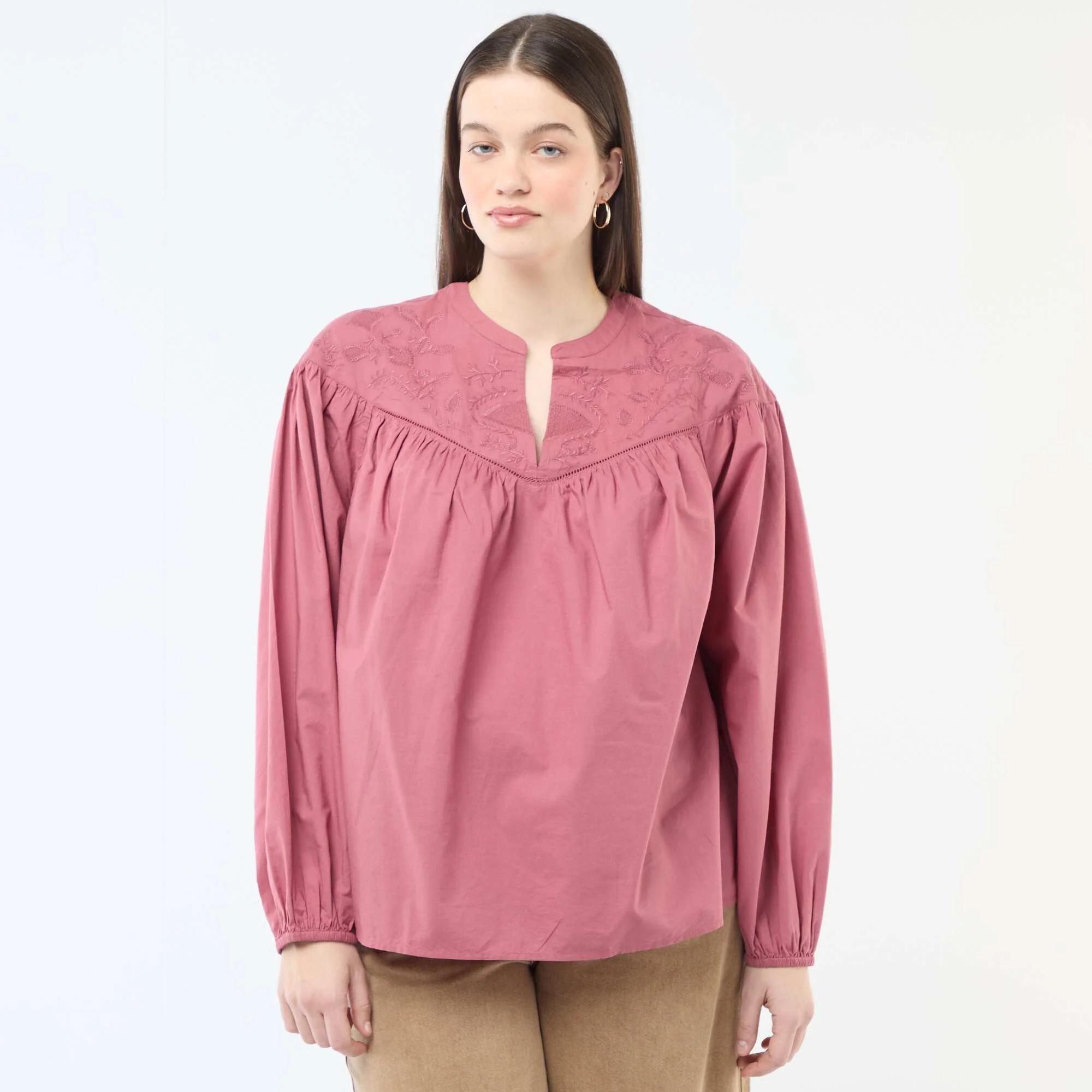 Long-Sleeved Blouse with Embroidery RED - Image 5