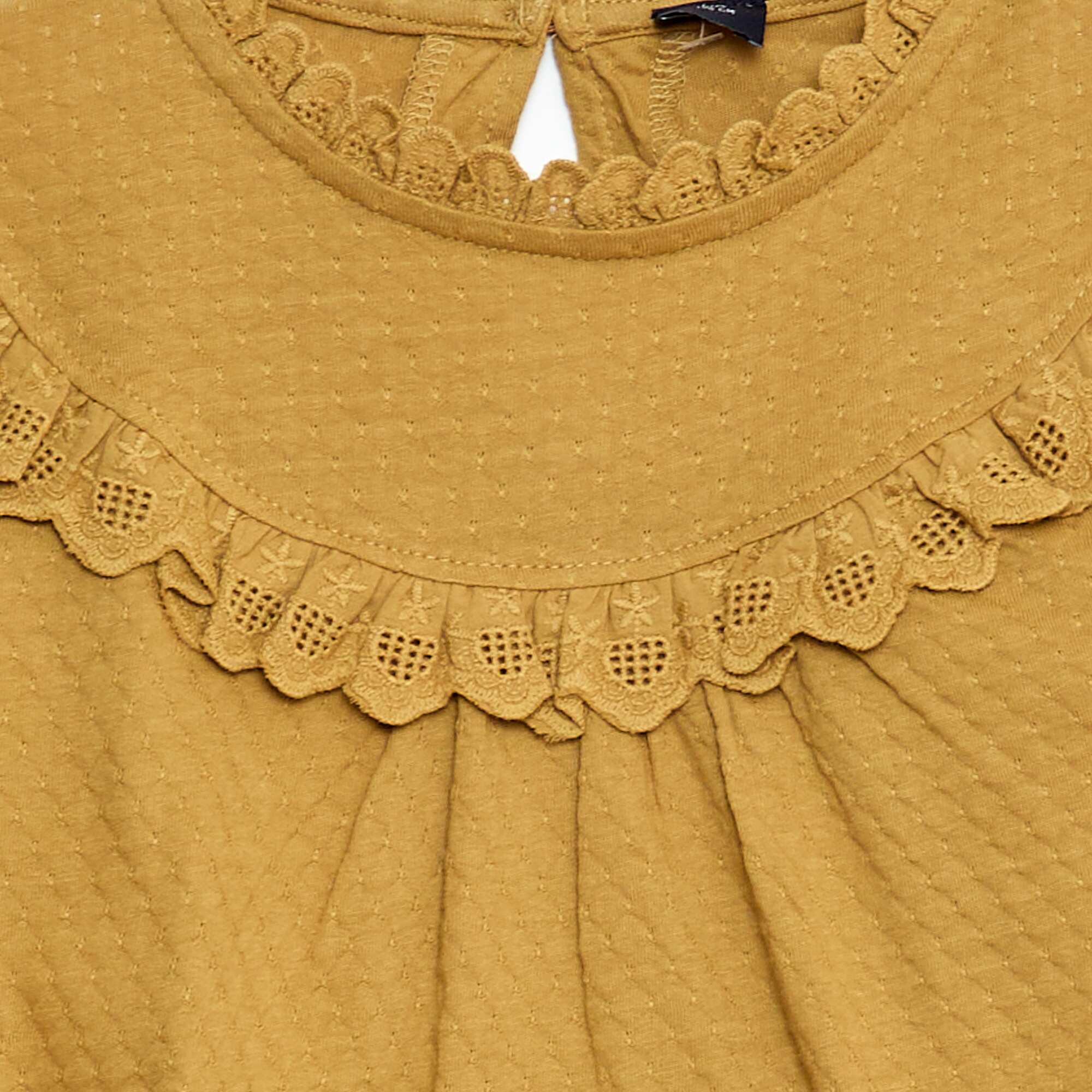 Long-sleeved blouse with round neck frilled bib and embroidery BEIGE - Image 3