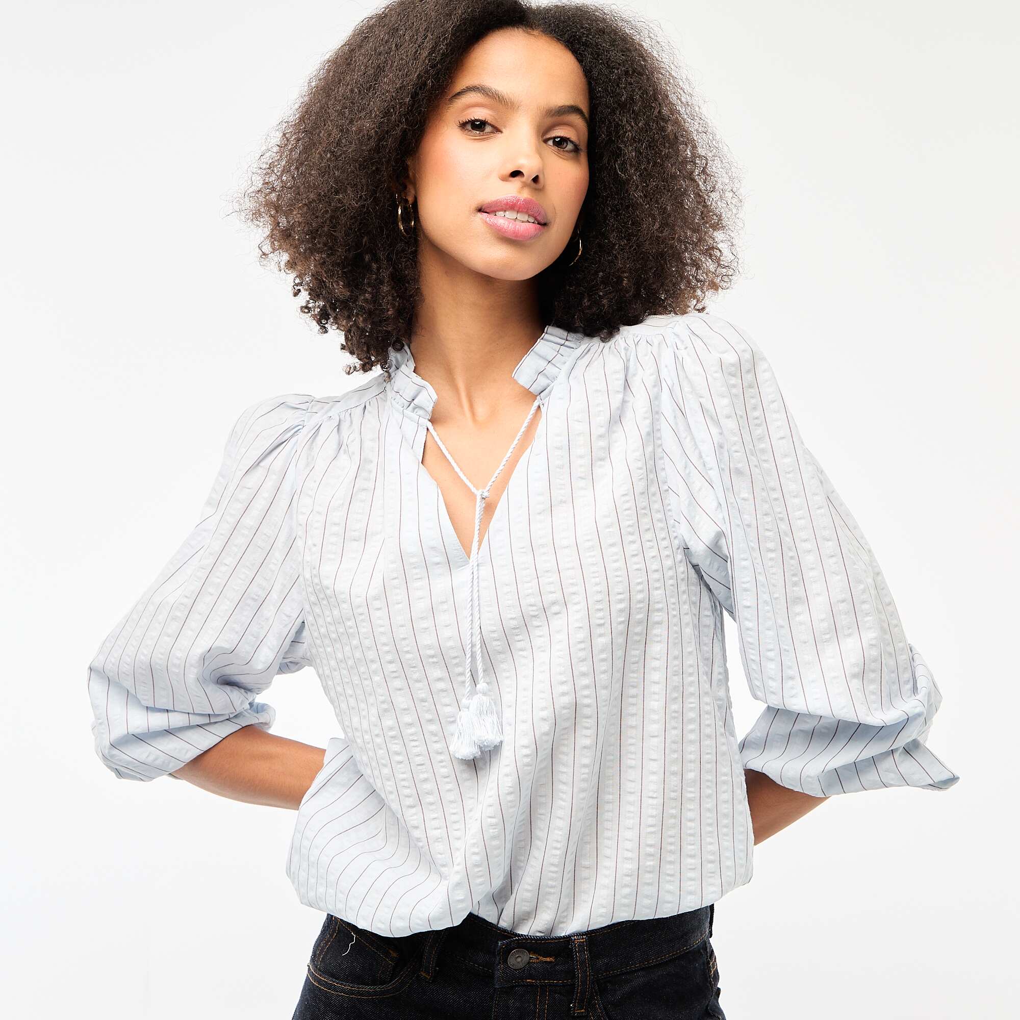 Long-sleeved Checkered Blouse BLUE