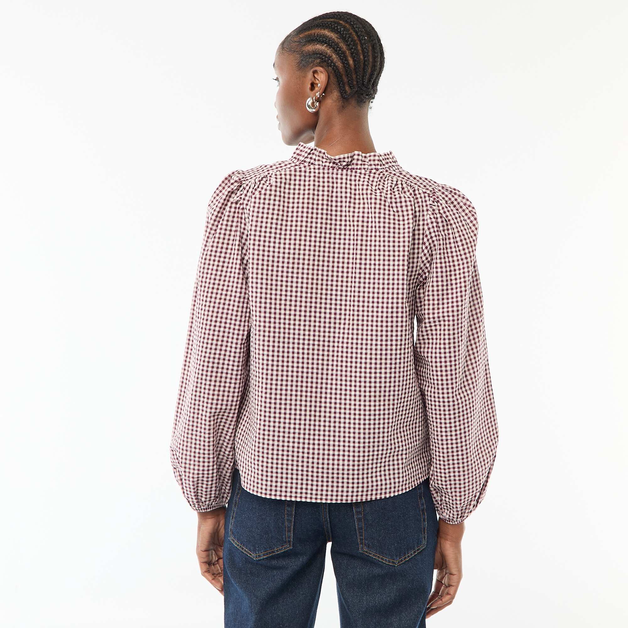 Long-sleeved Checkered Blouse PINK - Image 3