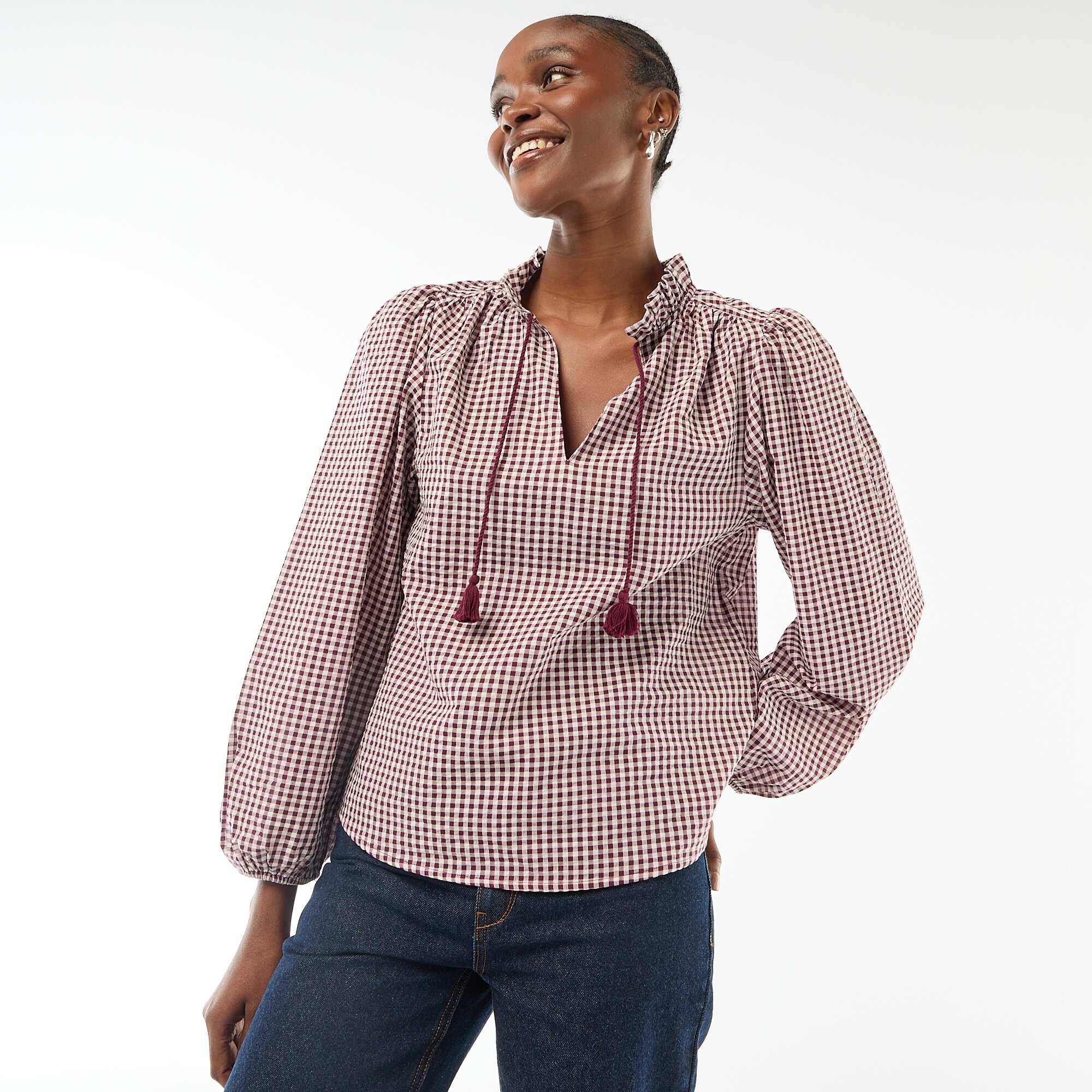 Long-sleeved Checkered Blouse PINK - Image 4