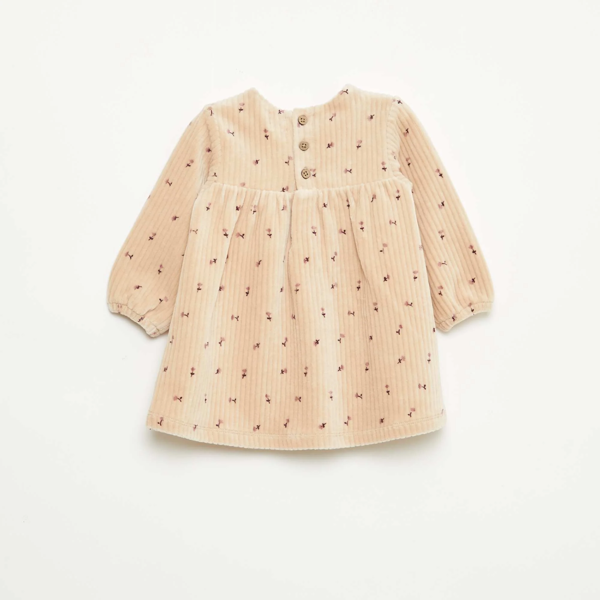 Long-sleeved corduroy dress with print BEIGE - Image 2