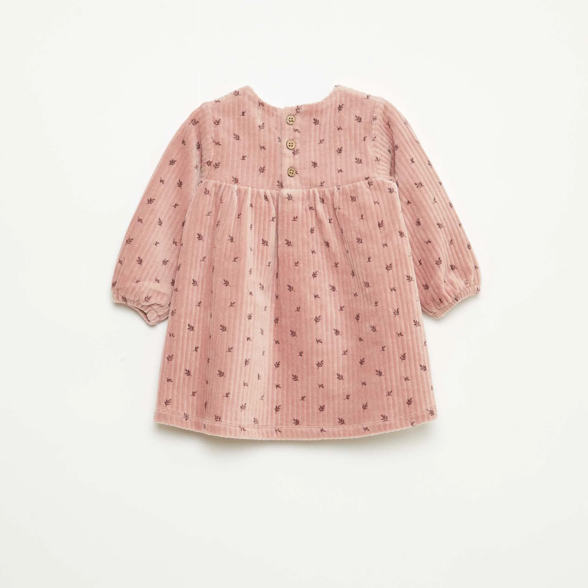 Long-sleeved corduroy dress with print PINK
