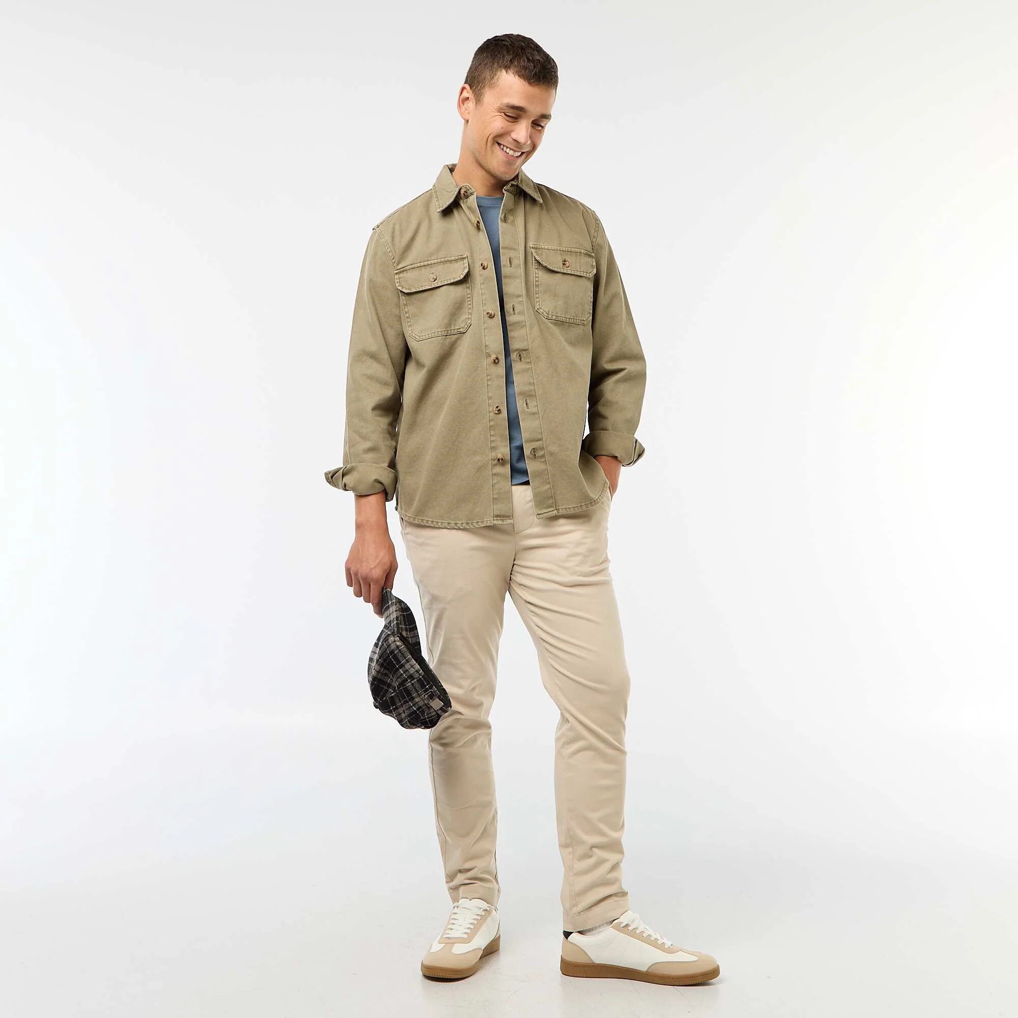 Long-Sleeved Cotton Overshirt KHAKI - Image 2