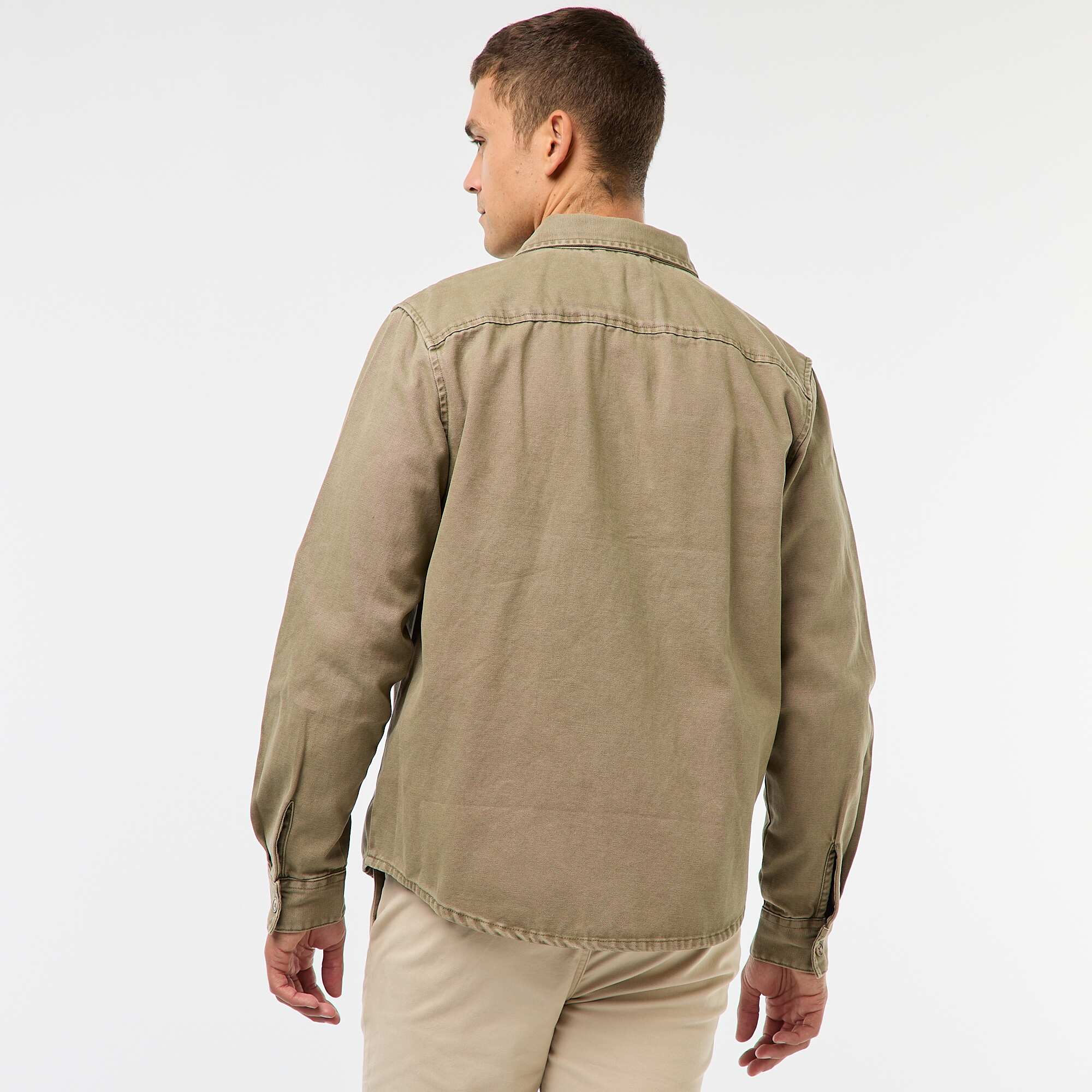 Long-Sleeved Cotton Overshirt KHAKI - Image 3