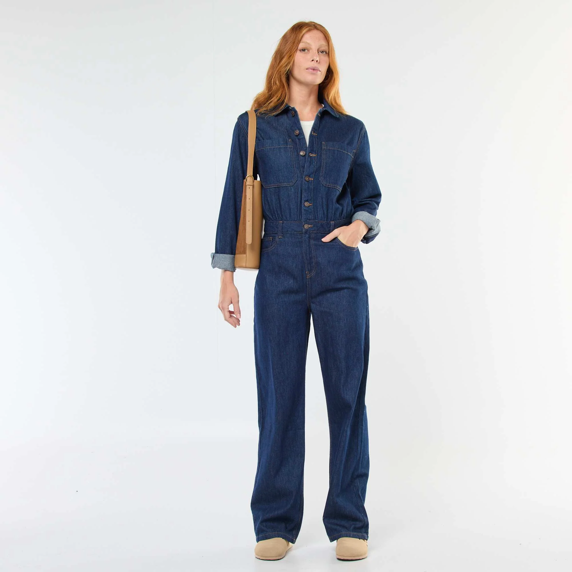 Long-Sleeved Denim Jumpsuit BLUE - Image 2