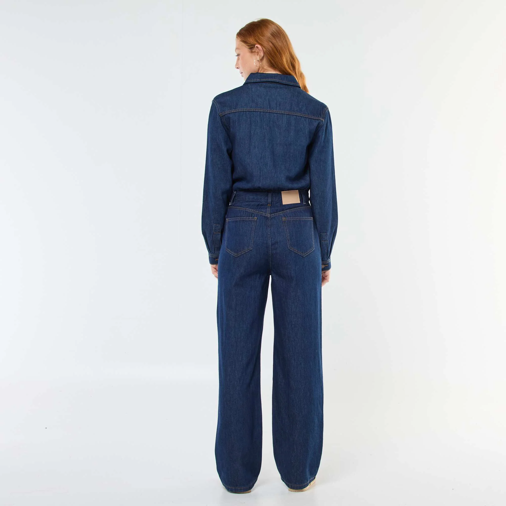 Long-Sleeved Denim Jumpsuit BLUE - Image 3