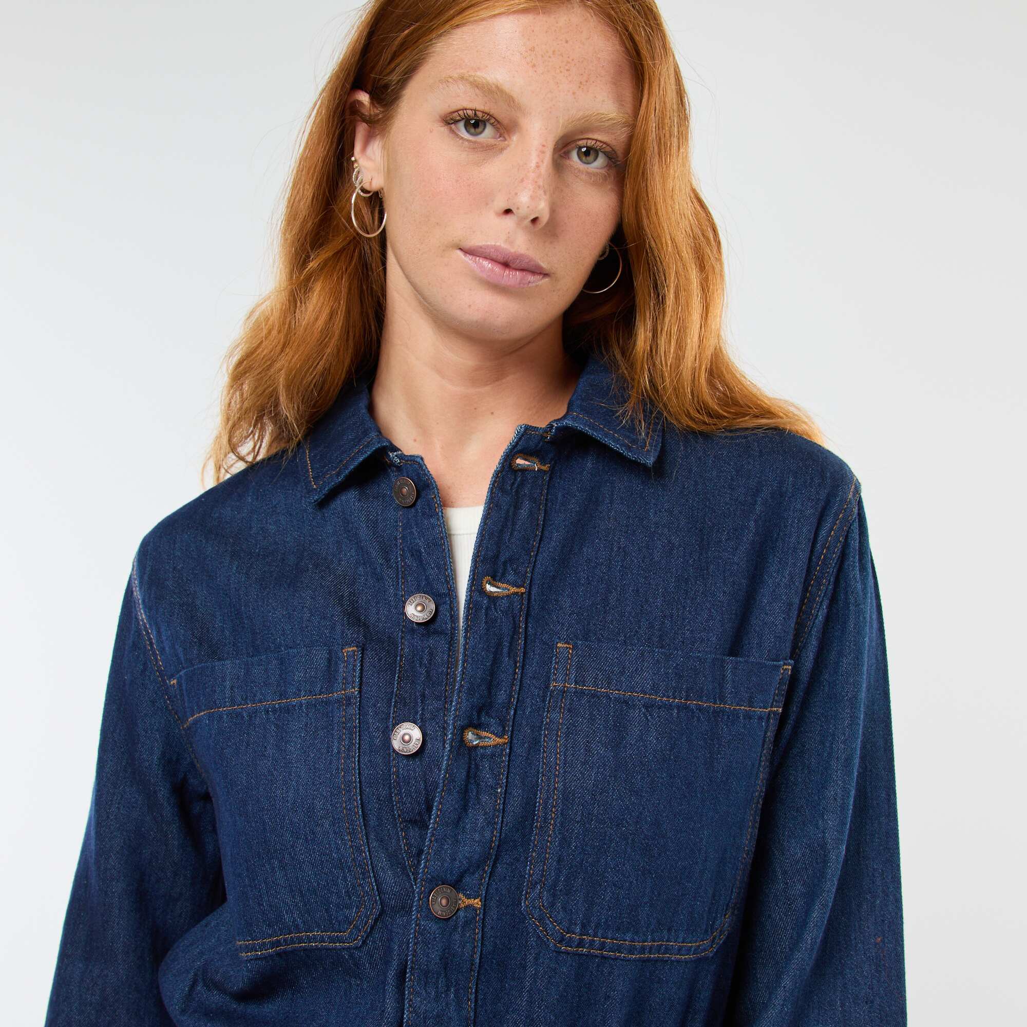 Long-Sleeved Denim Jumpsuit BLUE - Image 5