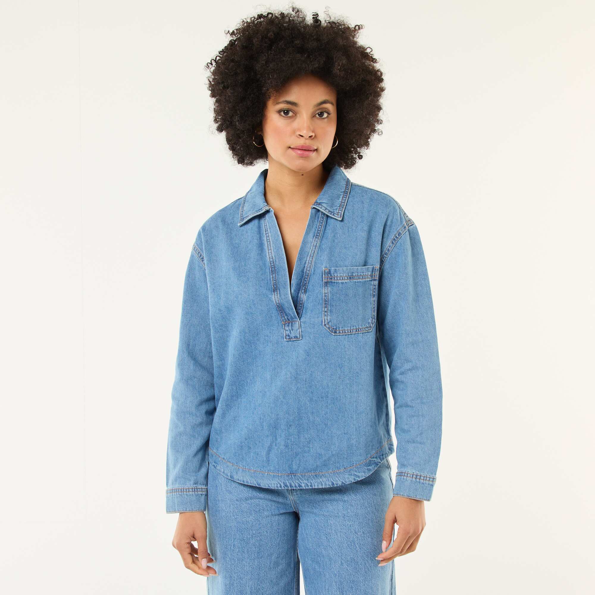 Long-Sleeved Denim Shirt BLUE - Image 3