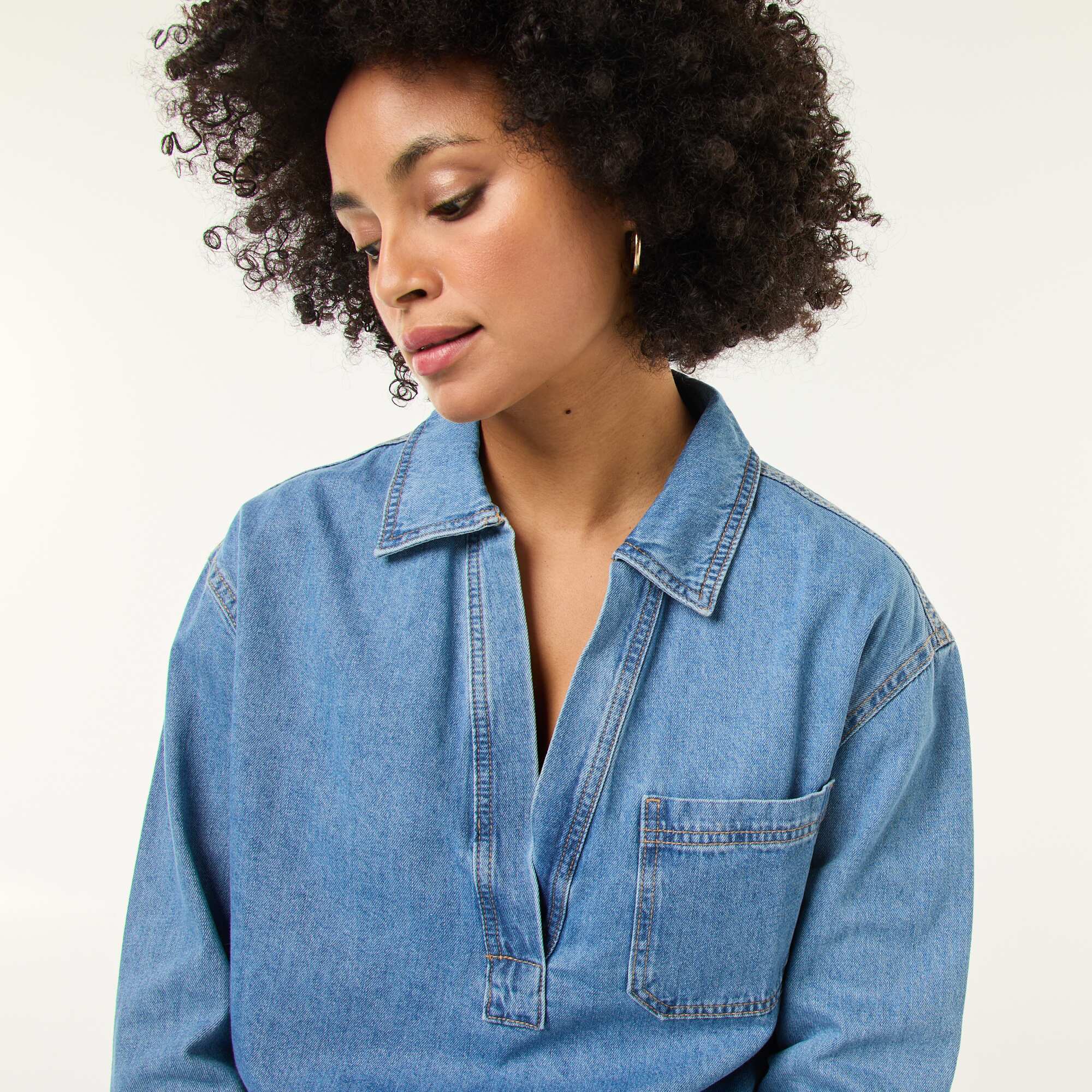 Long-Sleeved Denim Shirt BLUE - Image 4