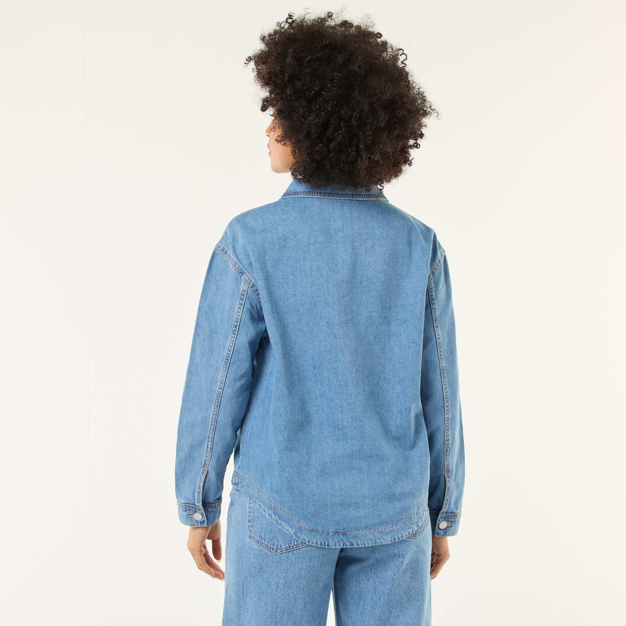 Long-Sleeved Denim Shirt BLUE - Image 5