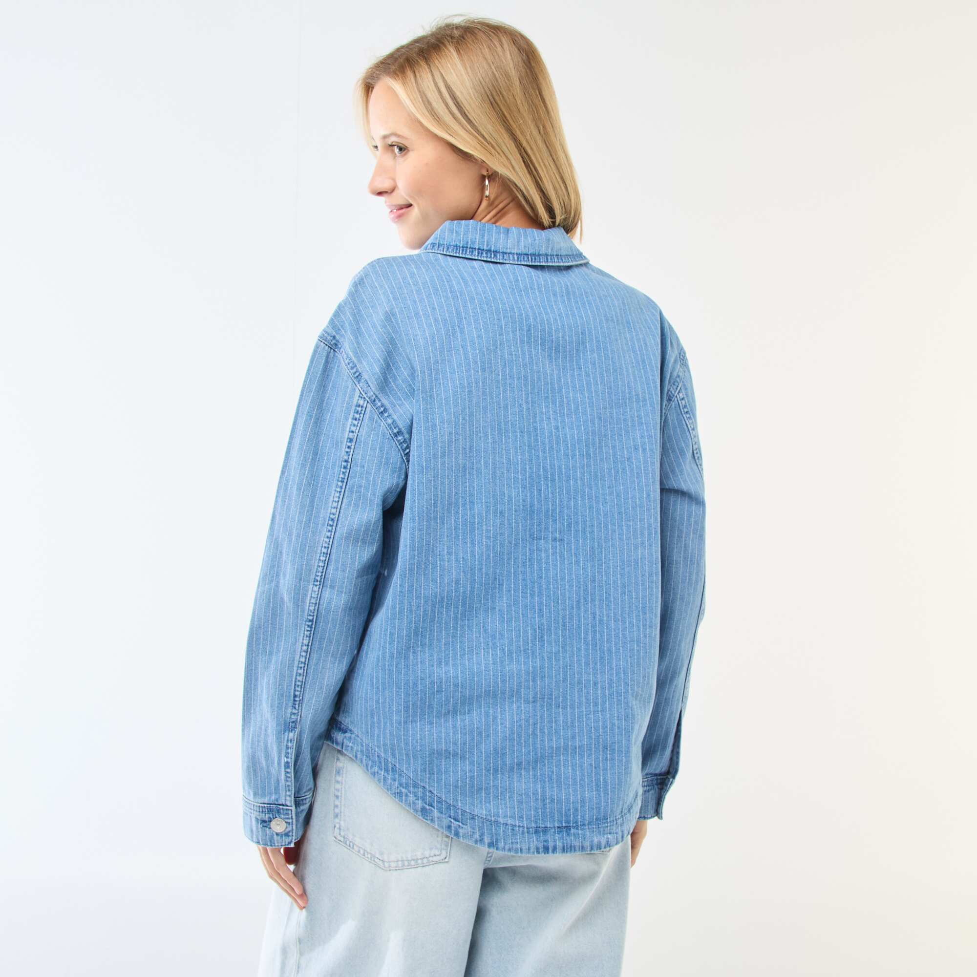Long-Sleeved Denim Shirt BLUE - Image 4