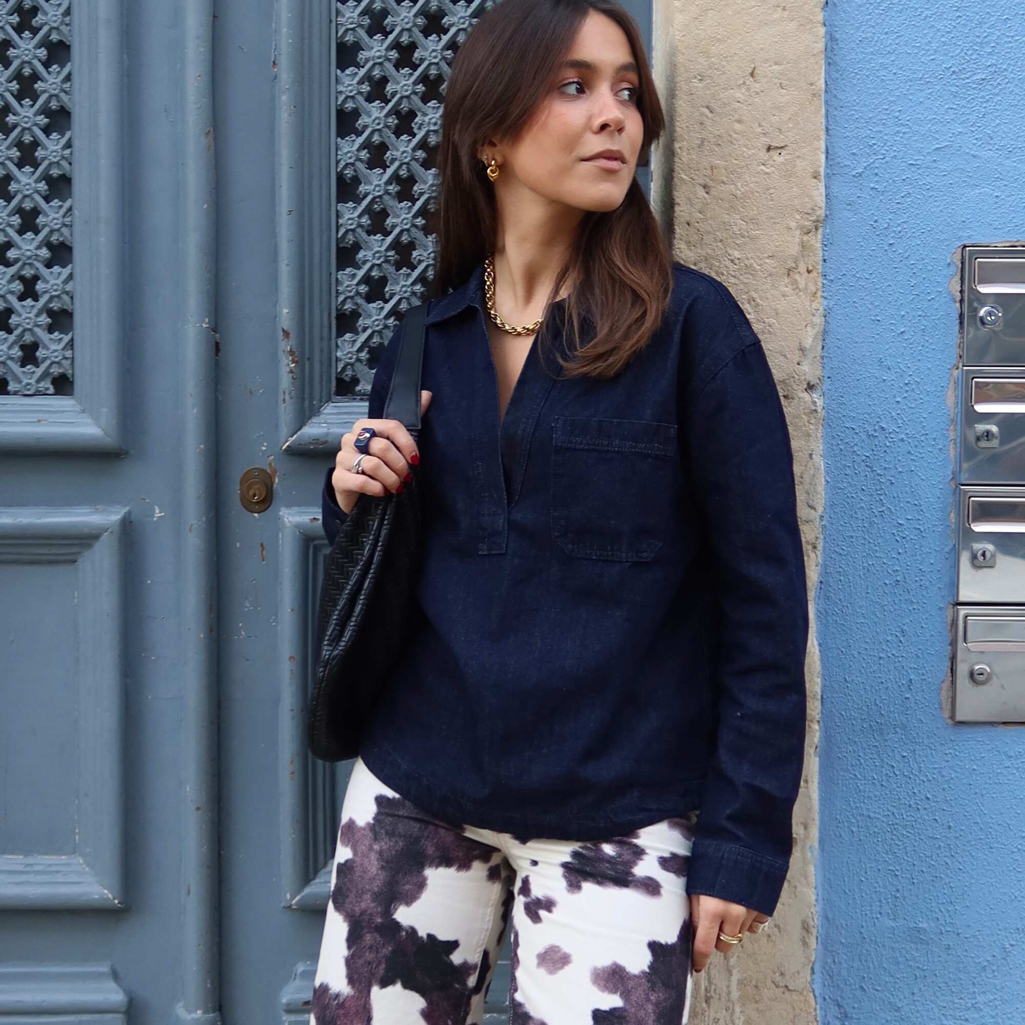 Long-Sleeved Denim Shirt BLUE - Image 2