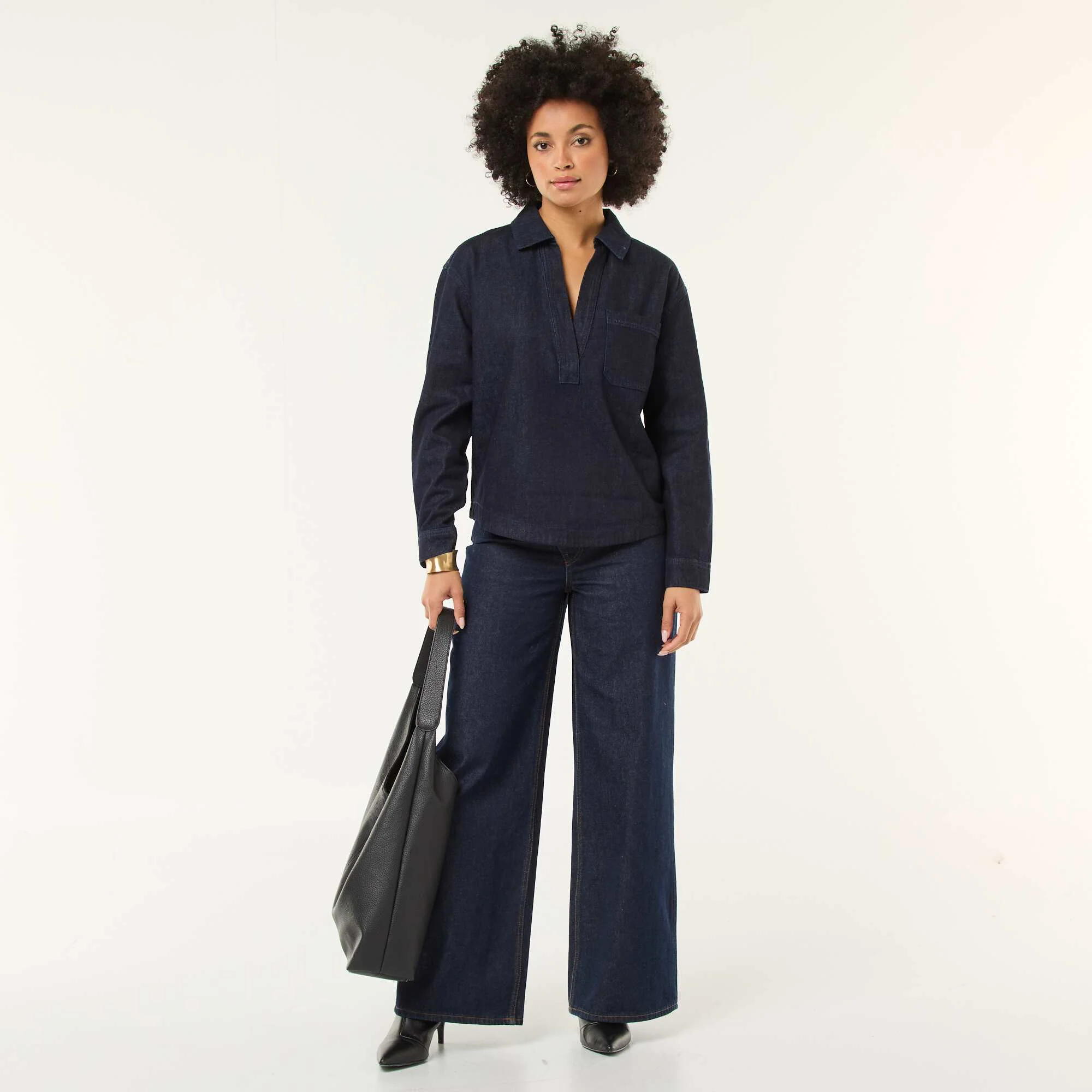 Long-Sleeved Denim Shirt BLUE - Image 3