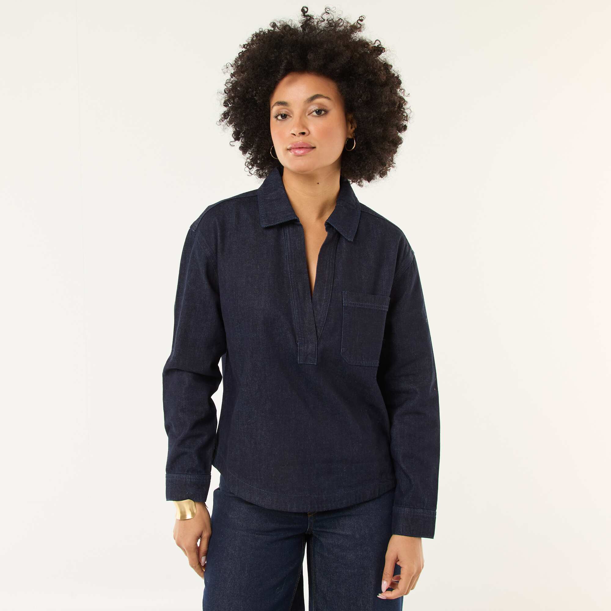 Long-Sleeved Denim Shirt BLUE - Image 4