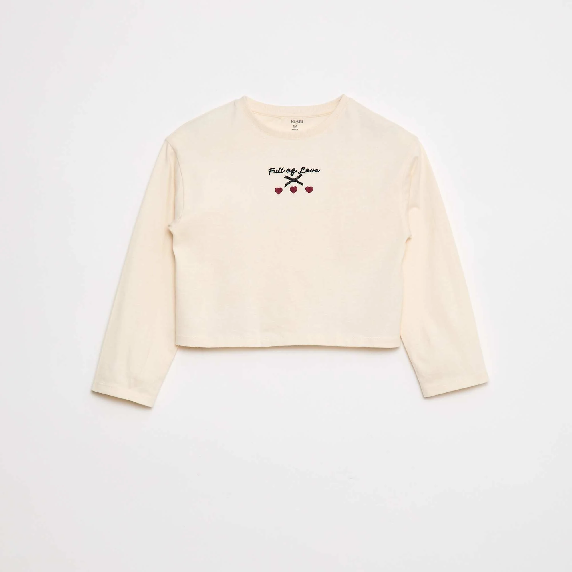 Long-sleeved embroidered T-shirt BEIGE - Image 4