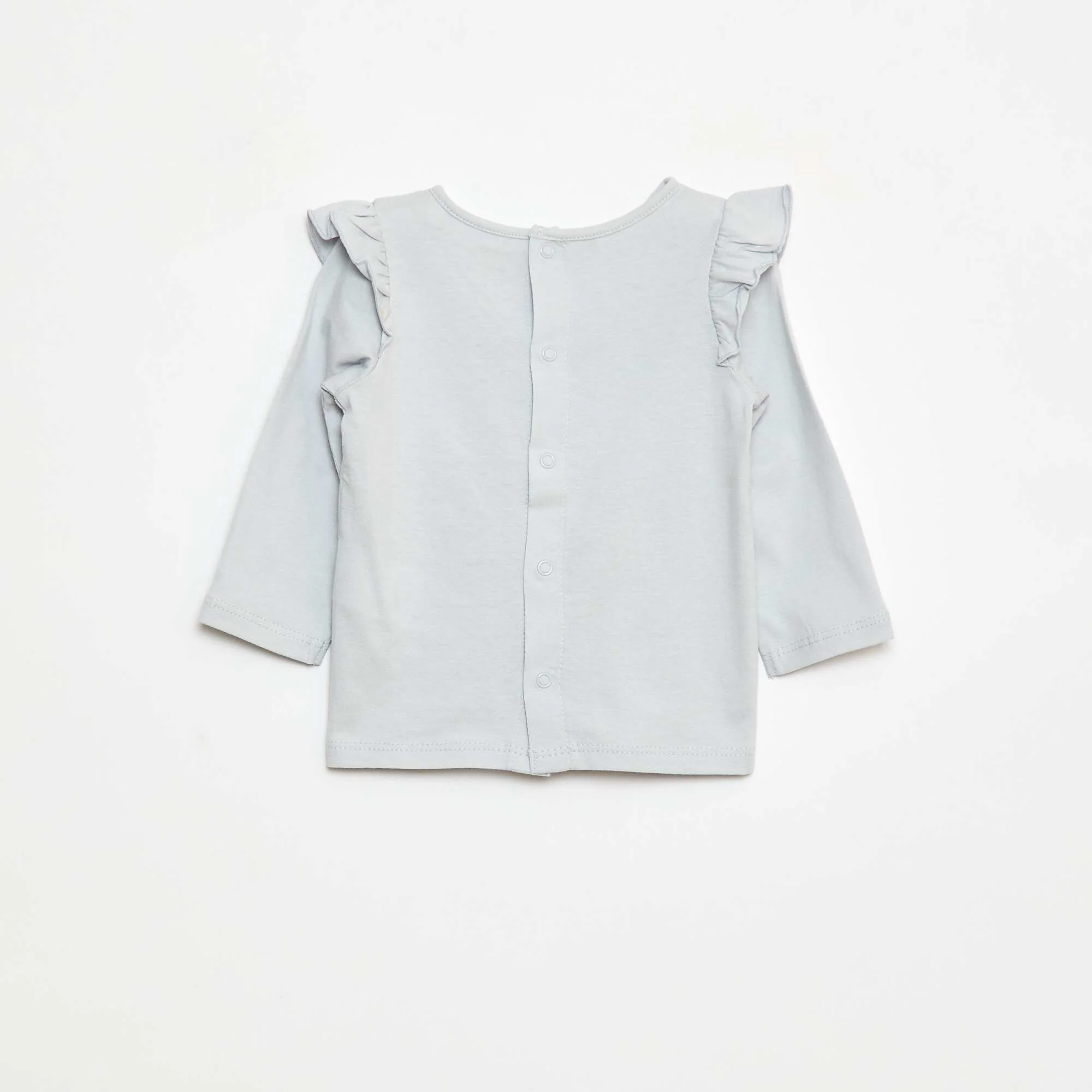 Long-sleeved patterned T-shirt with ruffled armholes GREY - Image 2