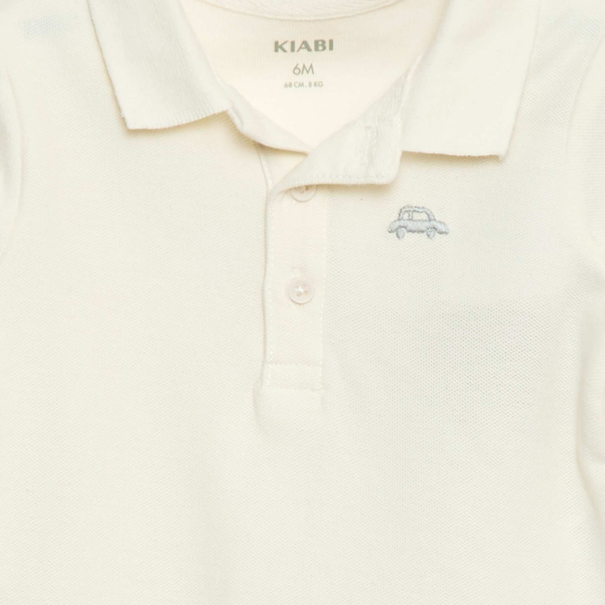 Long-Sleeved Piqué Cotton Polo Shirt WHITE - Image 3