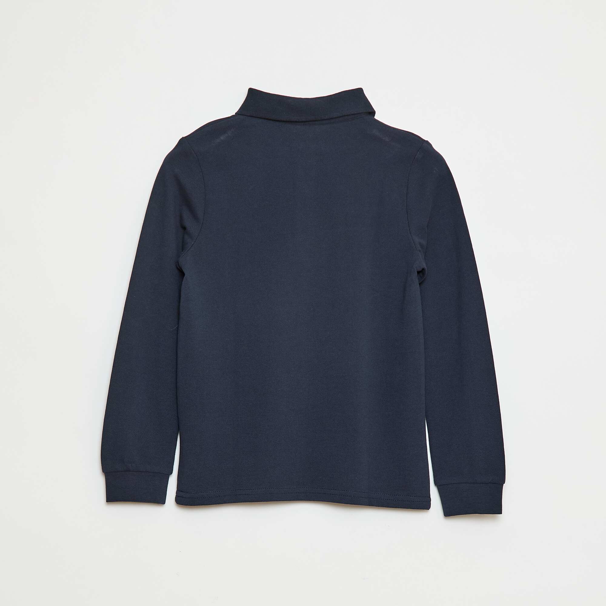 Long-sleeved piqué knit polo shirt BLUE - Image 2