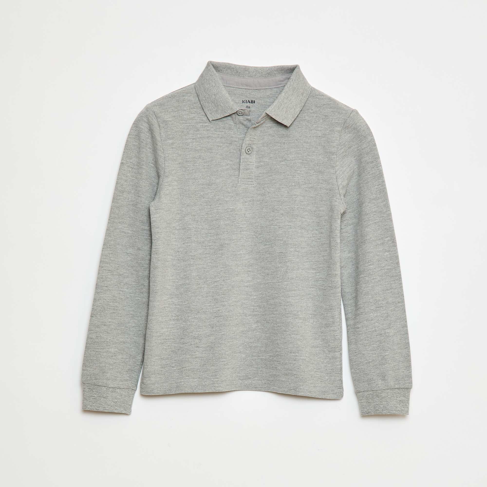 Long-sleeved piqué knit polo shirt GREY