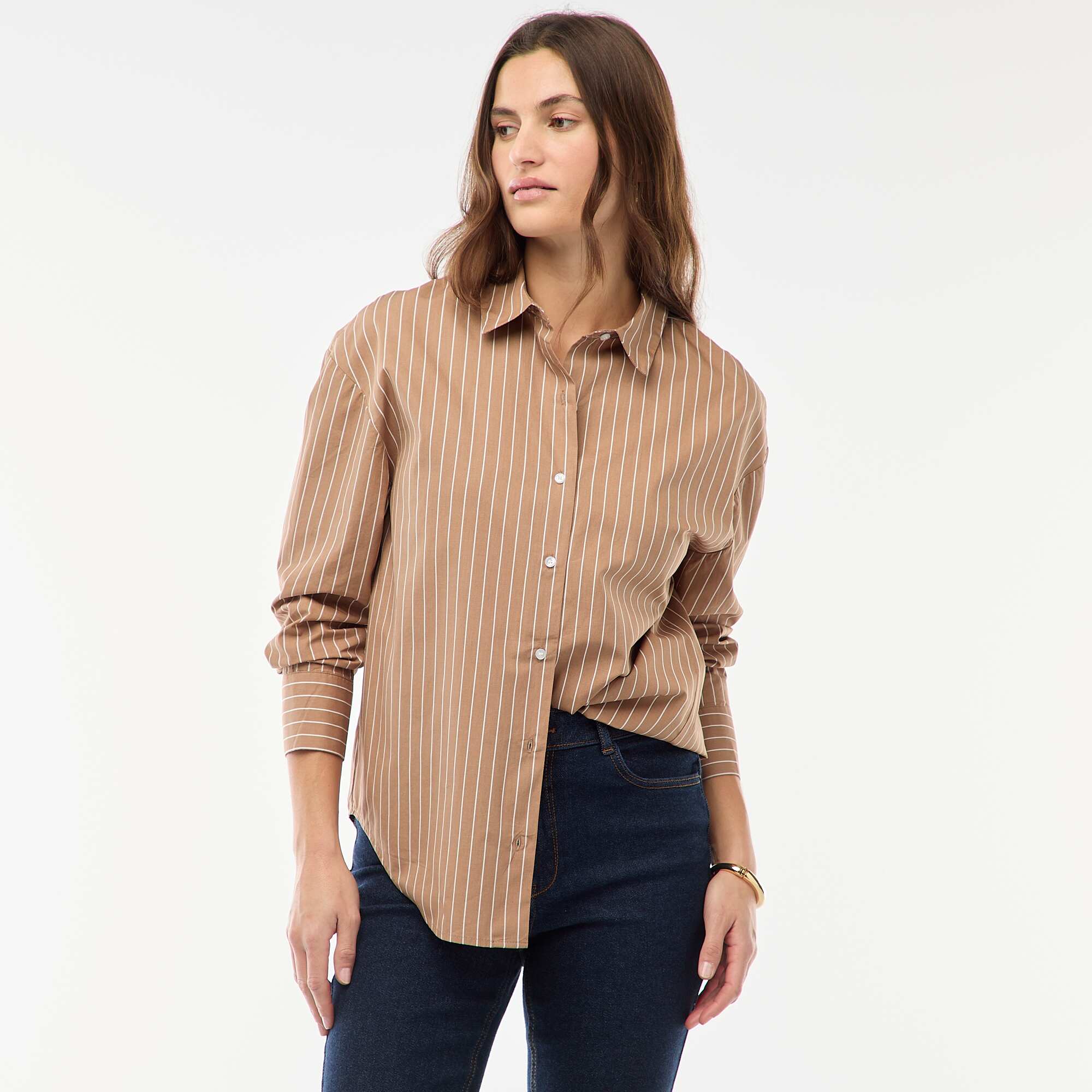 Long-Sleeved Poplin Shirt BROWN