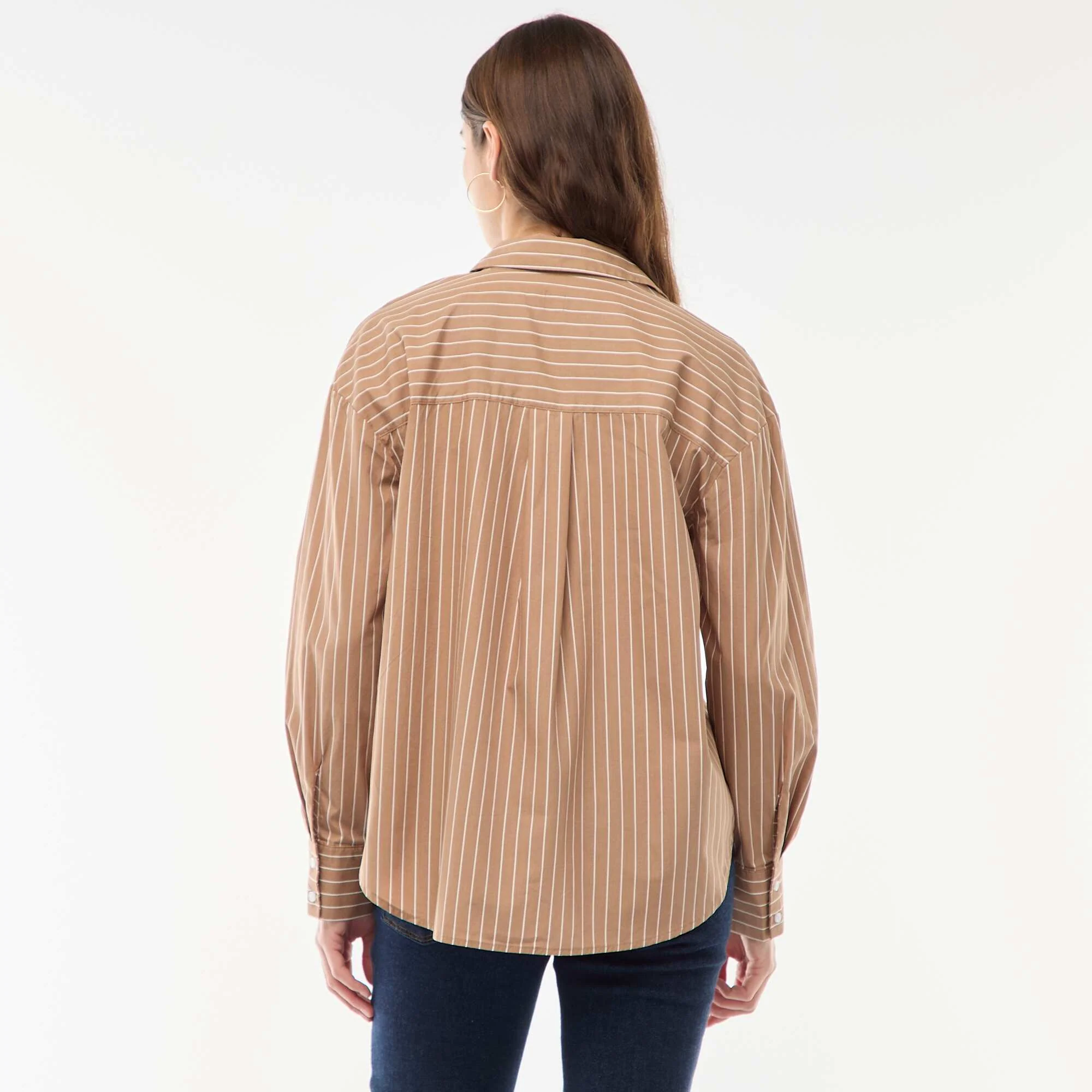 Long-Sleeved Poplin Shirt BROWN - Image 4