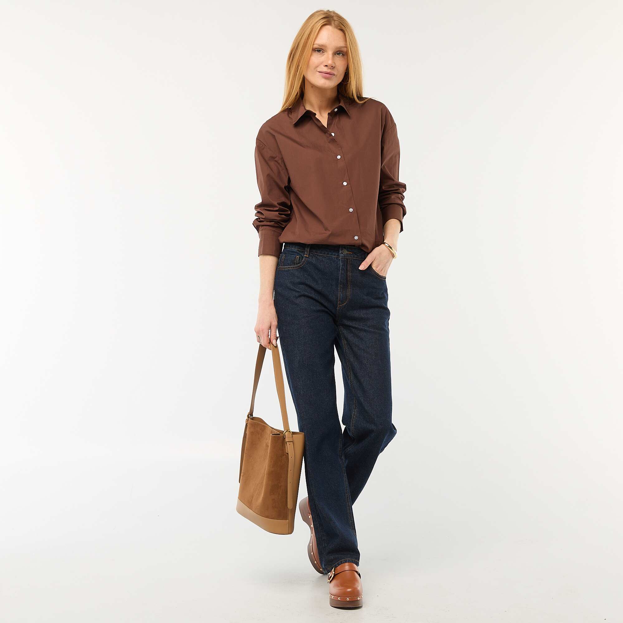 Long-Sleeved Poplin Shirt BROWN - Image 2