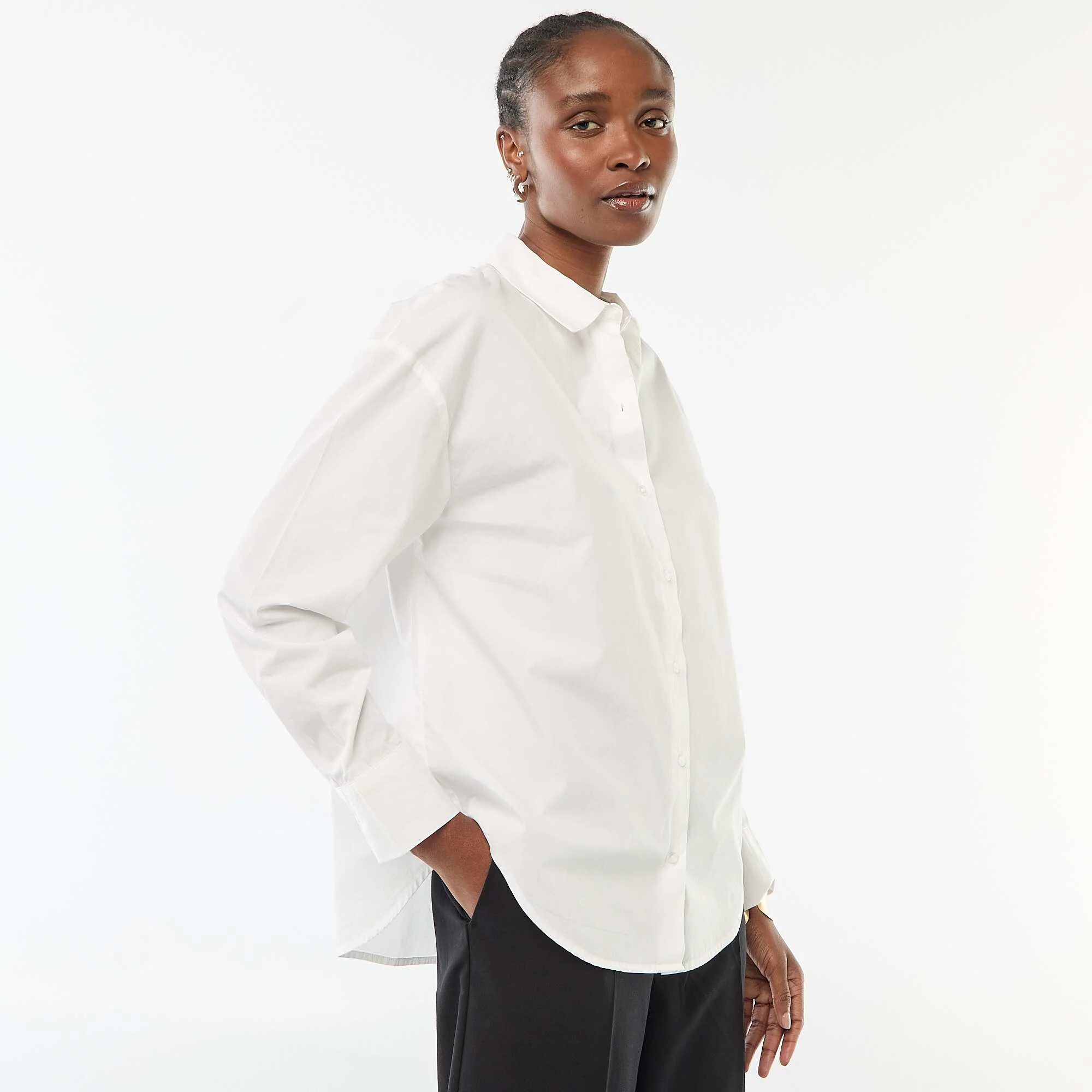 Long-Sleeved Poplin Shirt WHITE - Image 4