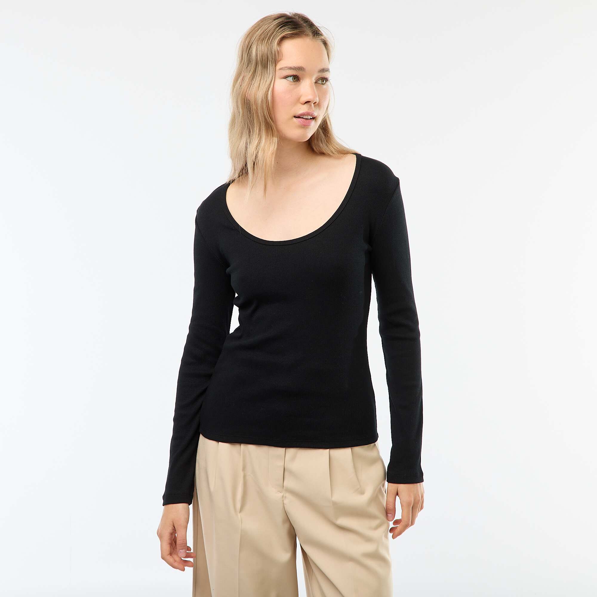 Long-Sleeved Ribbed T-Shirt BLACK - Image 3
