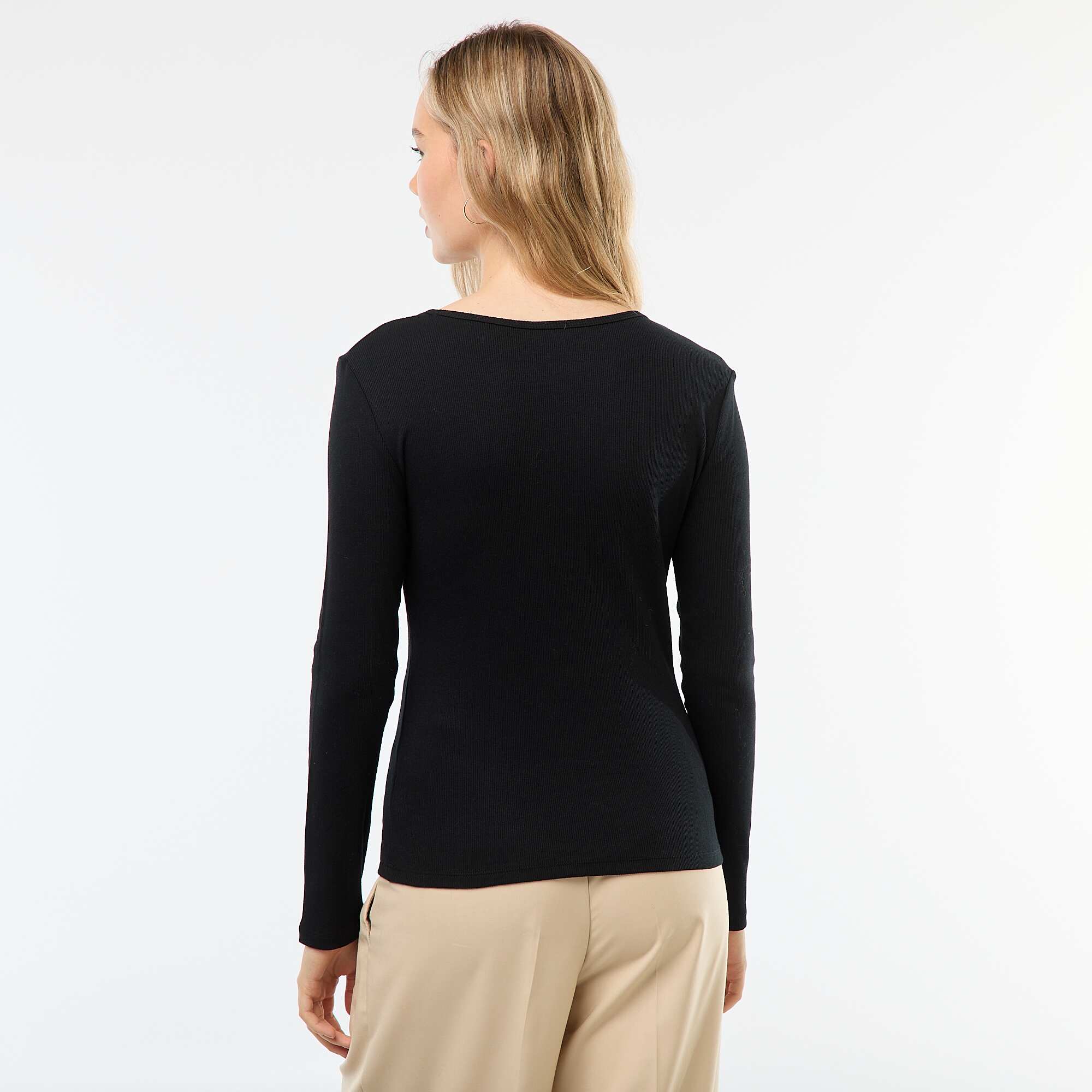 Long-Sleeved Ribbed T-Shirt BLACK - Image 4