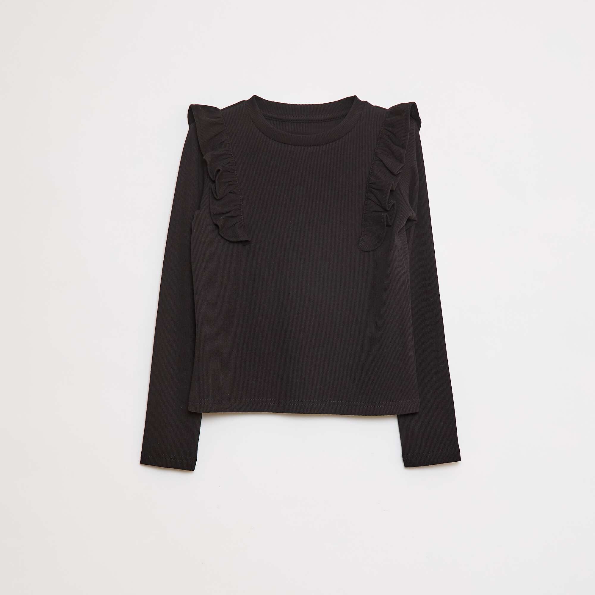 Long-sleeved ribbed T-shirt BLACK