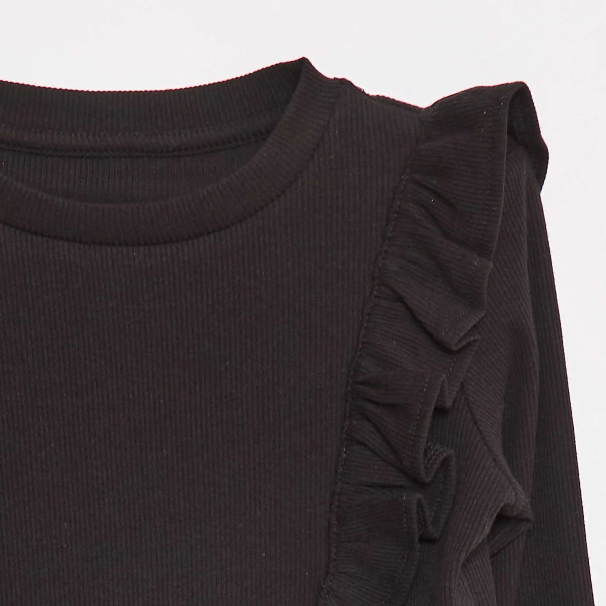 Long-sleeved ribbed T-shirt BLACK - Image 2