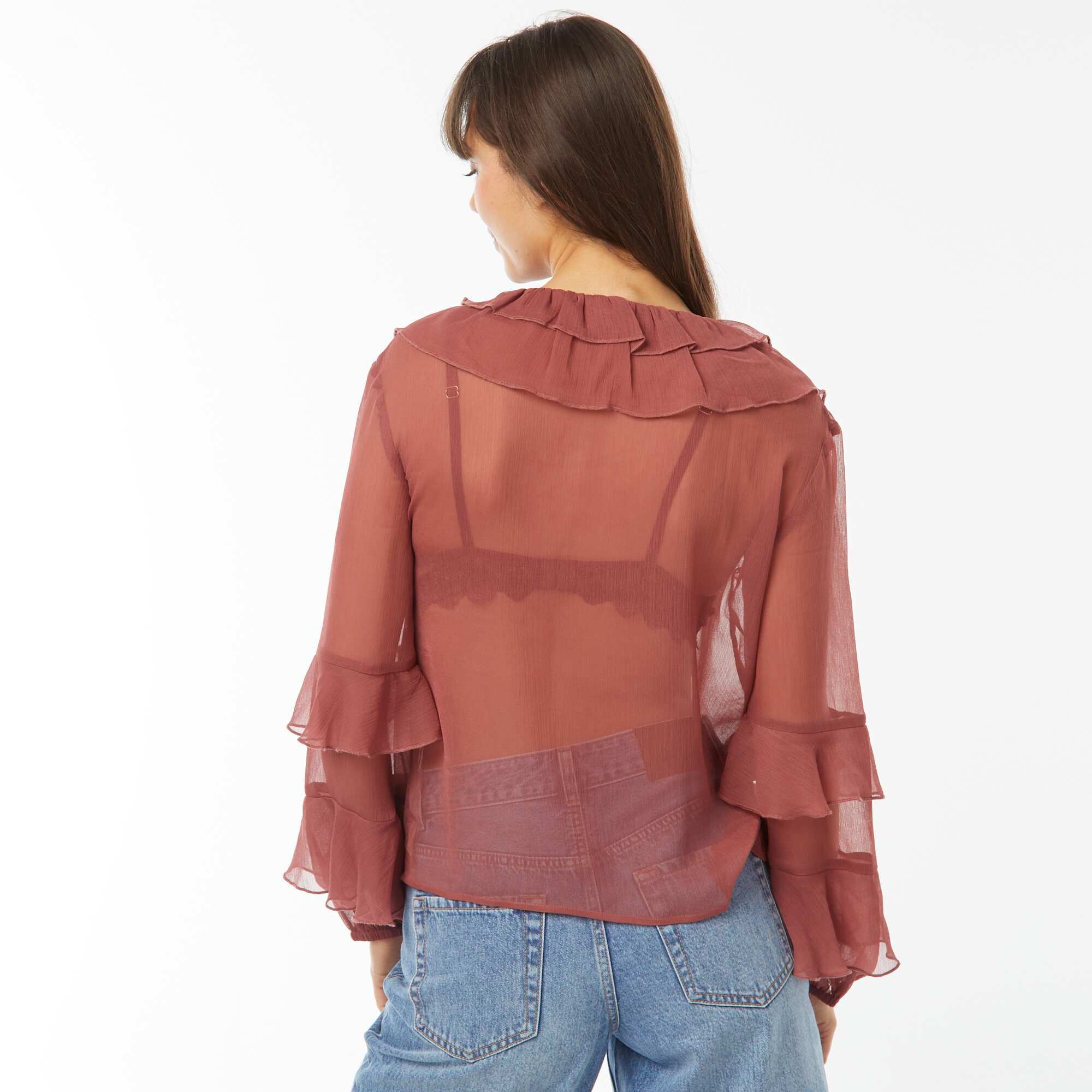 Long-sleeved ruffled blouse RED - Image 3