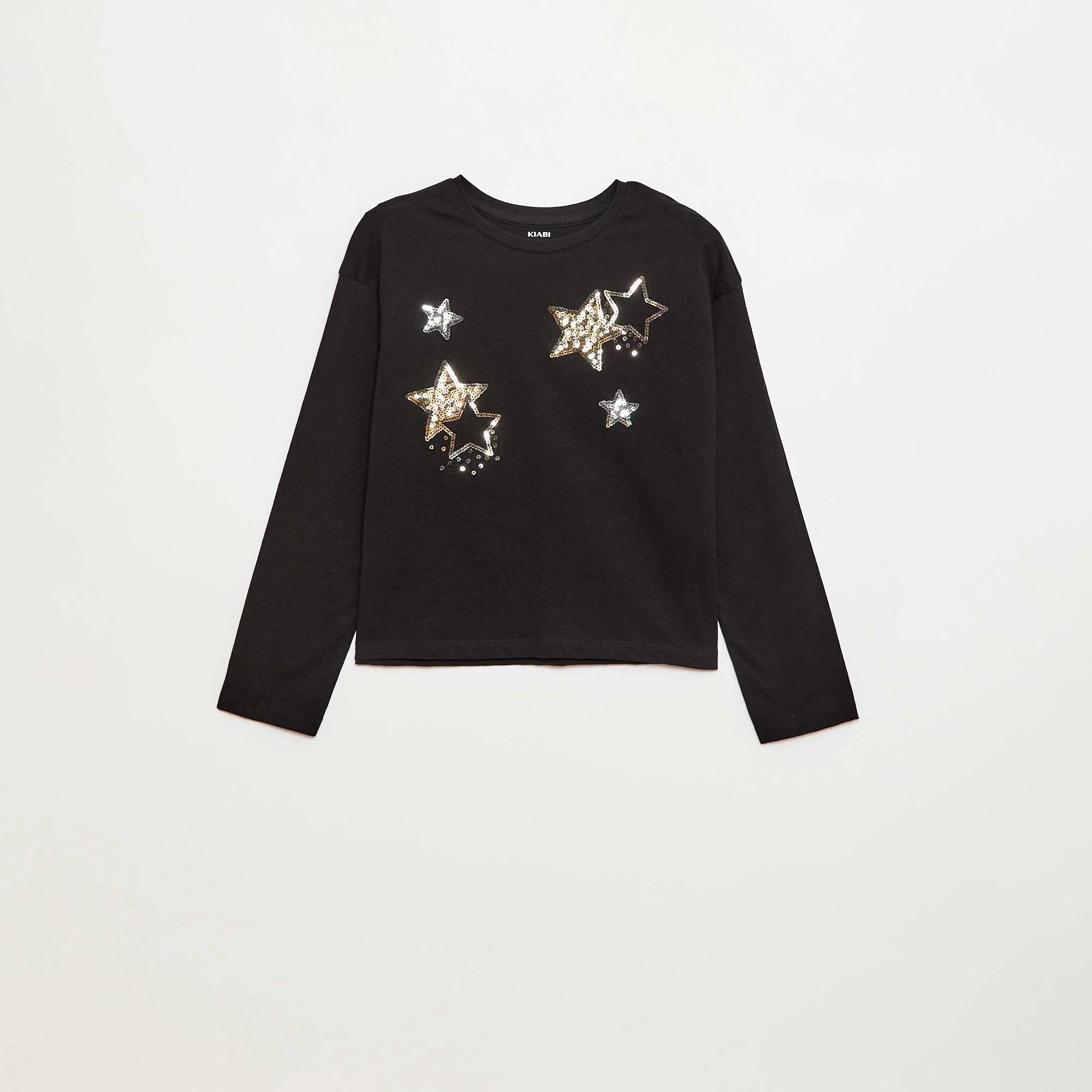 Long-sleeved sequined T-shirt BLACK