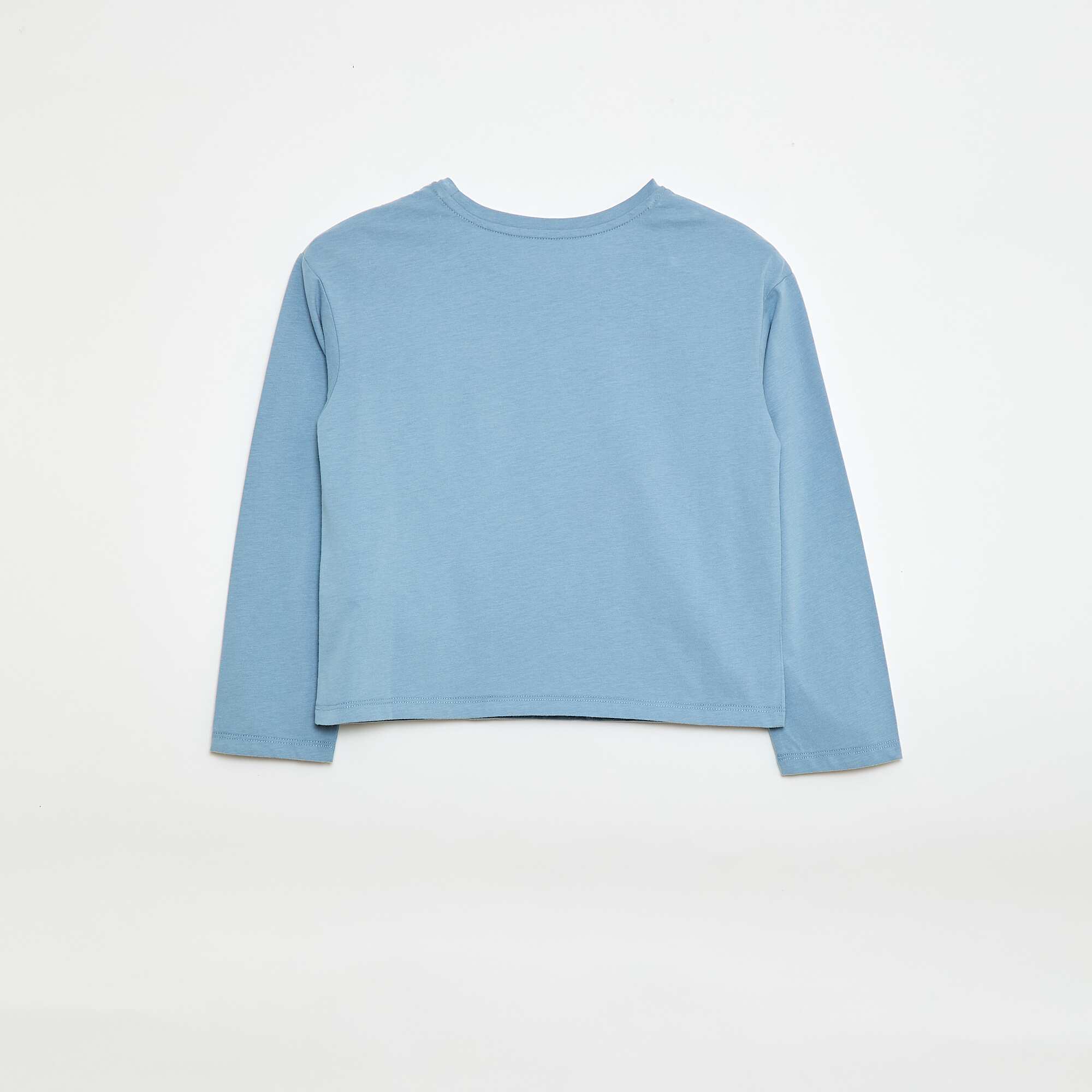 Long-sleeved T-shirt with embroidered design on the front BLUE - Image 3