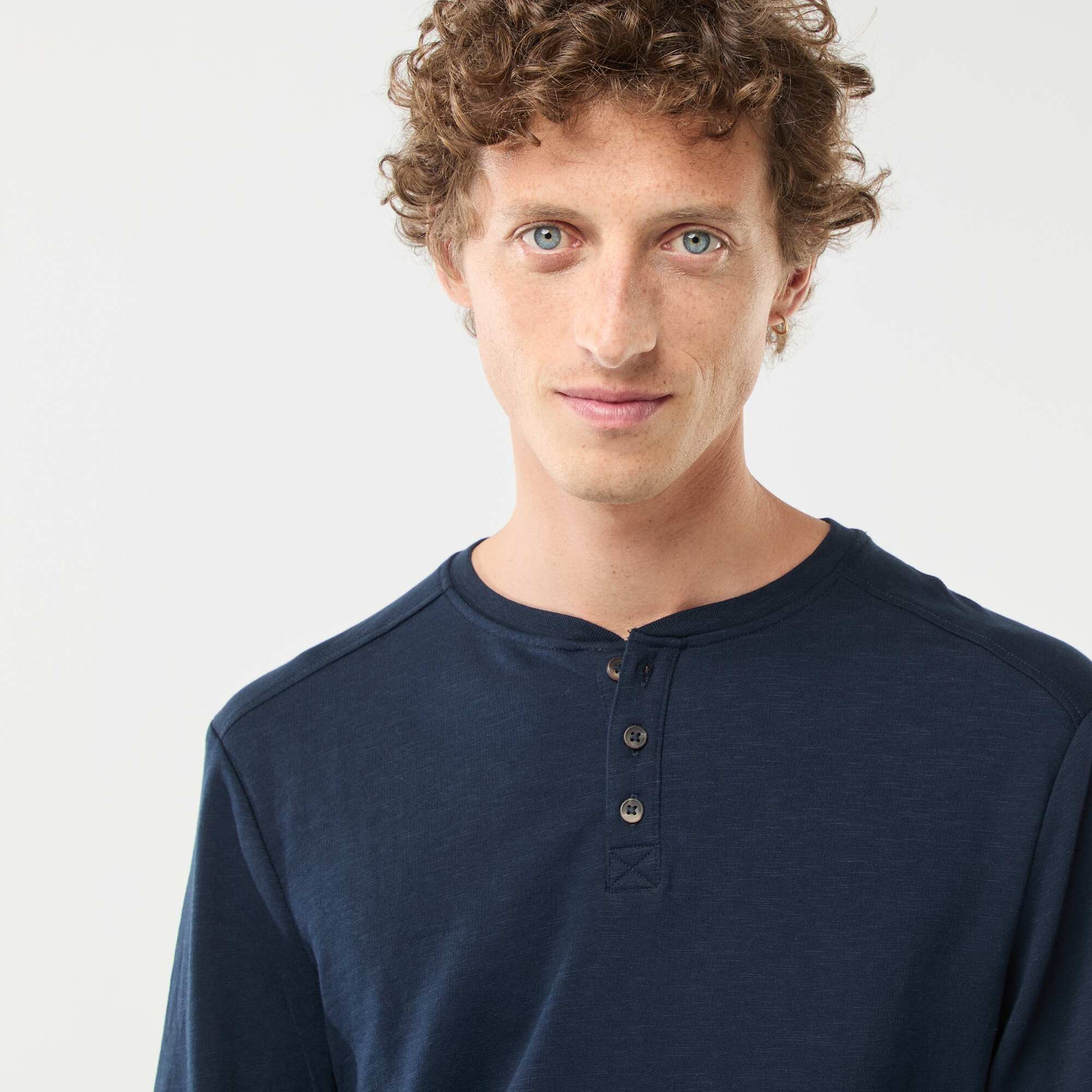Long-sleeved T-shirt with henley collar BLUE - Image 4