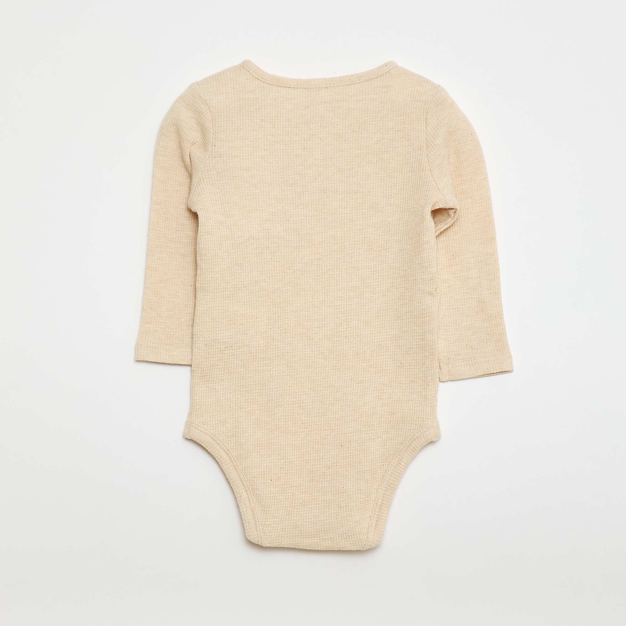 Long-sleeved Waffle Knit Bodysuit BEIGE - Image 2