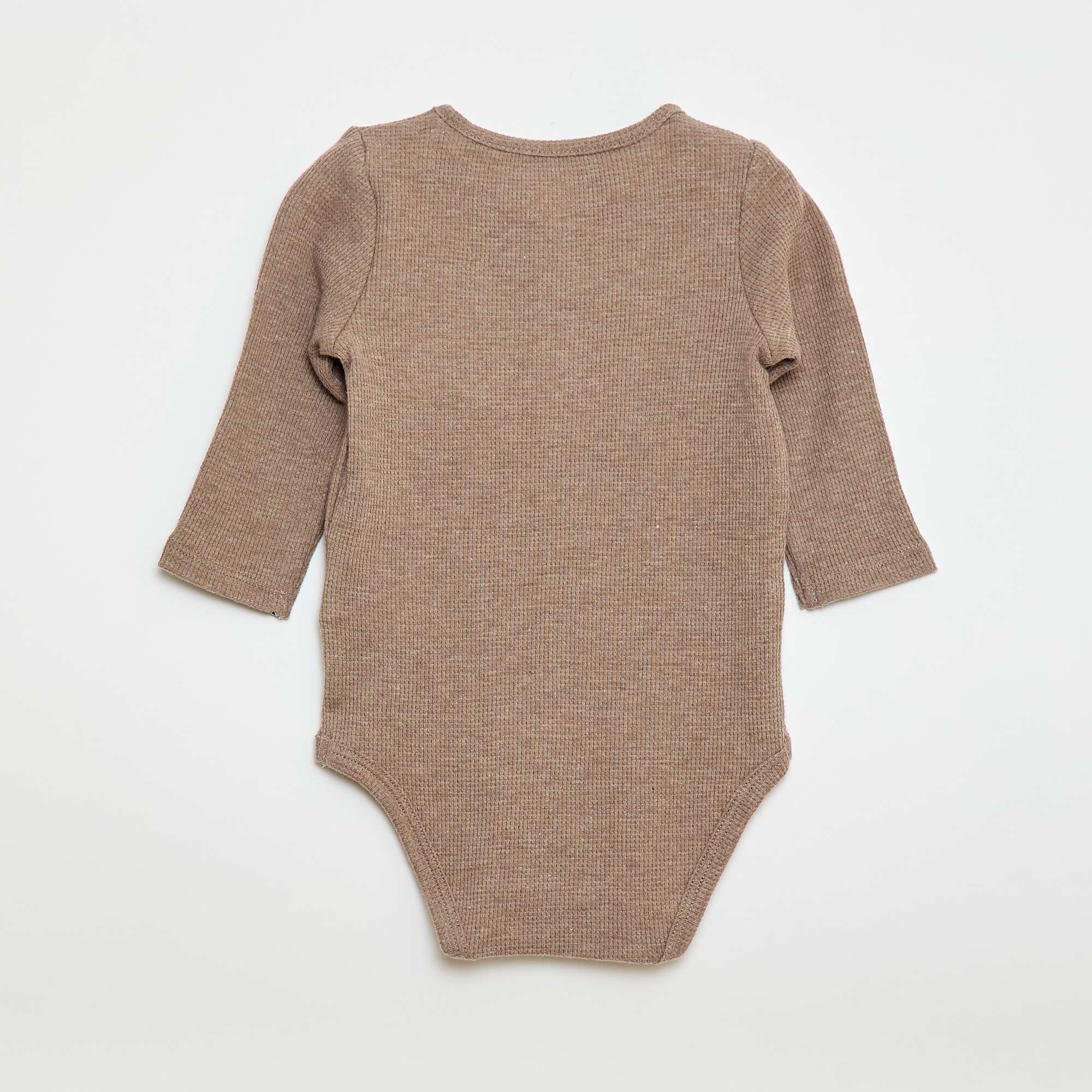 Long-sleeved Waffle Knit Bodysuit BROWN - Image 2
