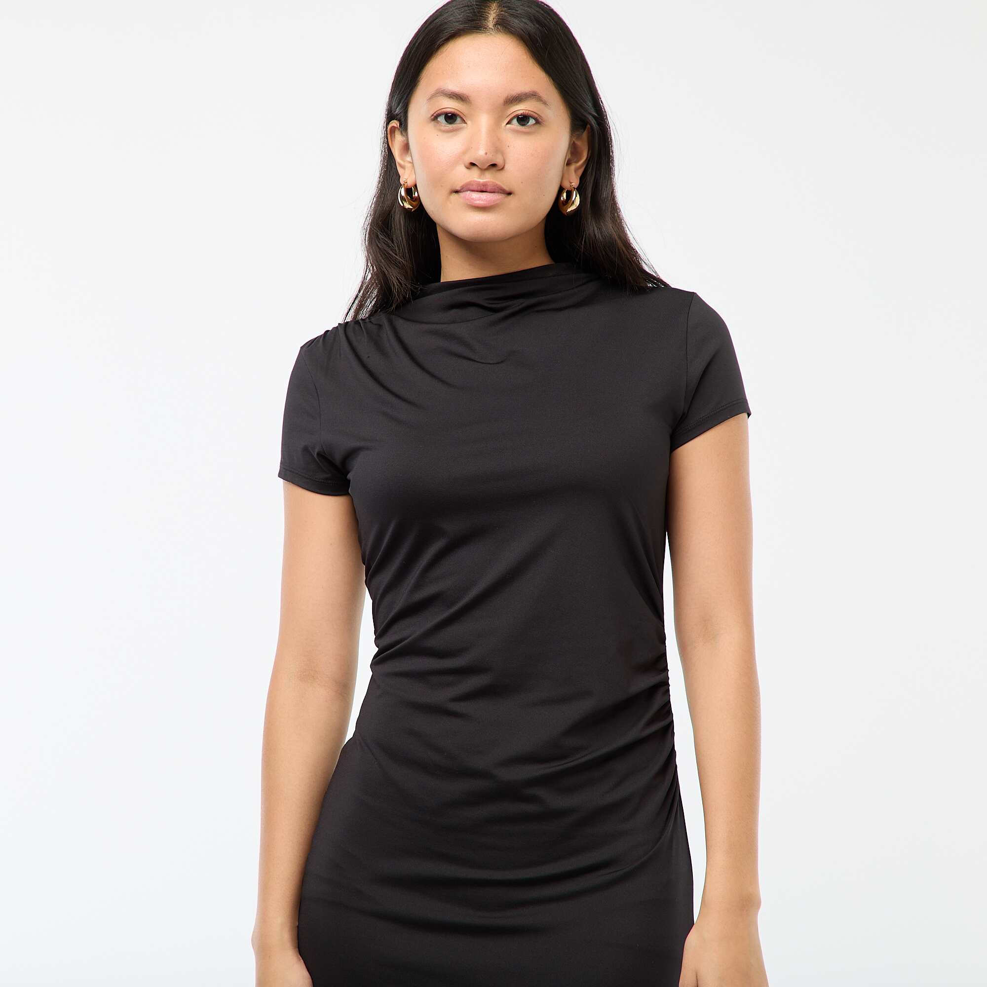 Long Solid Color Short-Sleeve Dress BLACK - Image 2