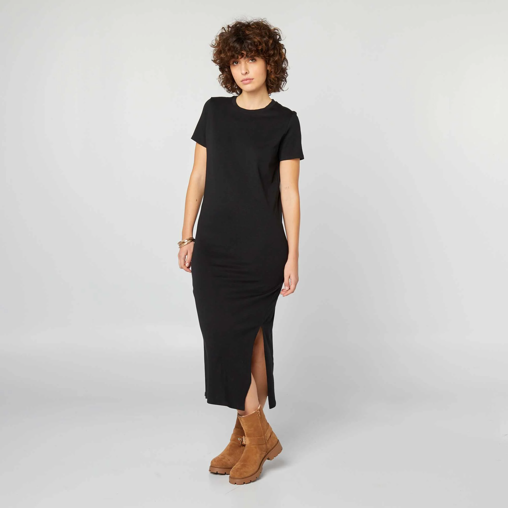 Long T-shirt dress BLACK - Image 4