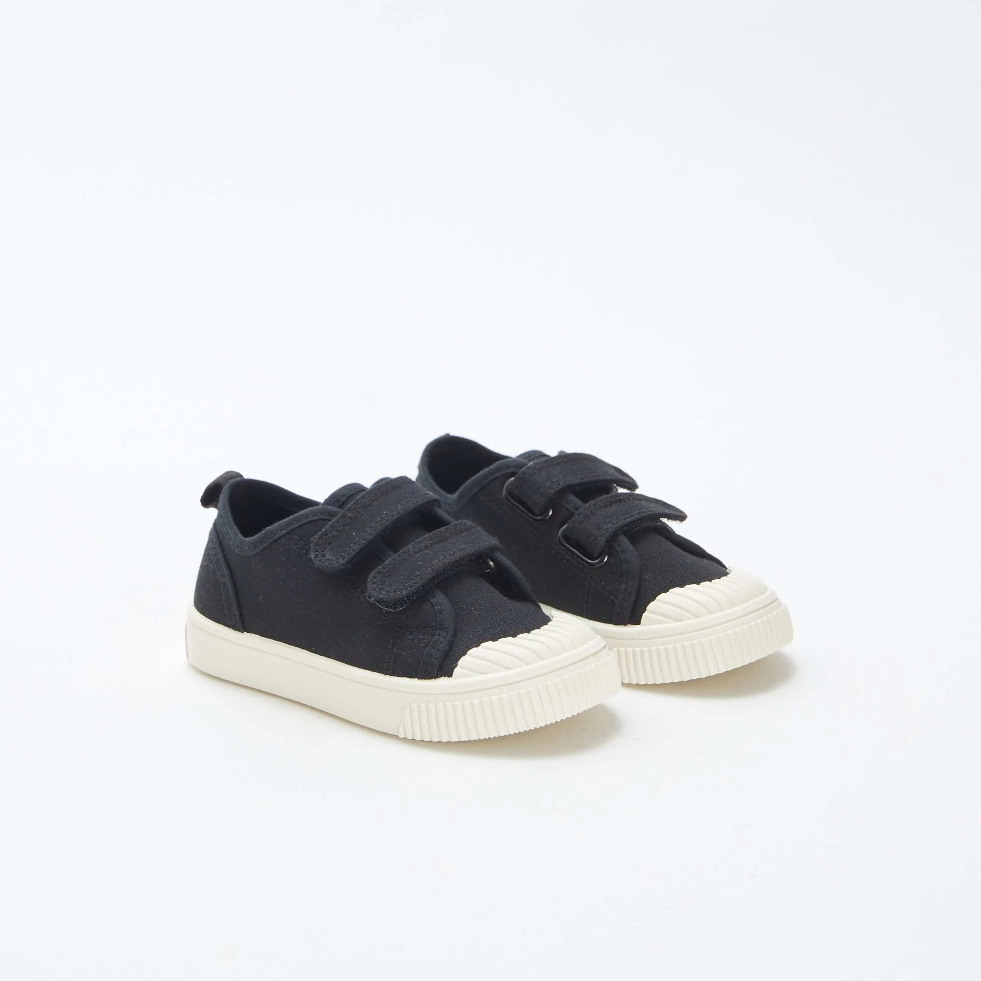 Low-top canvas trainers with hook and loop fastening BLACK