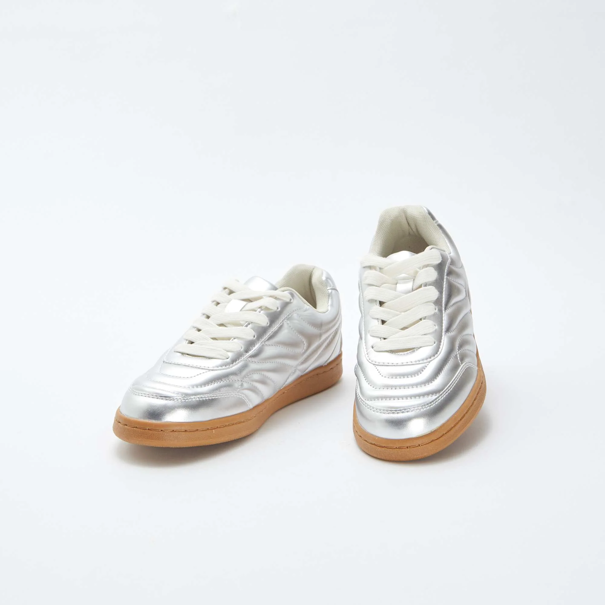 Low-top textured silver trainers GREY - Image 5