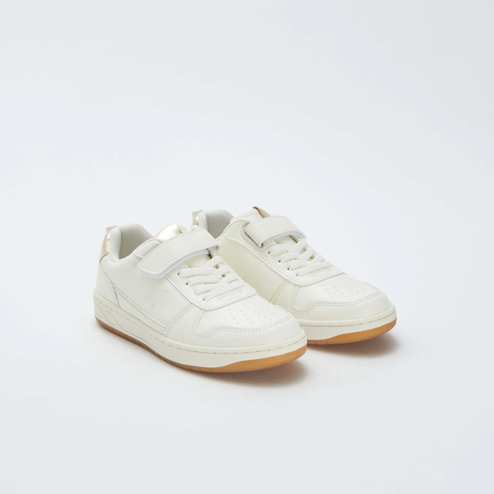 Low-top trainers with hook and loop fastening and laces BEIGE