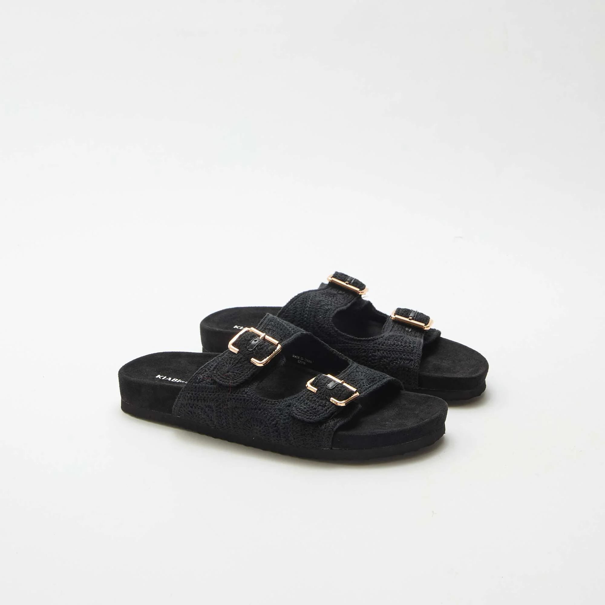 Macramé Double Strap Mules BLACK