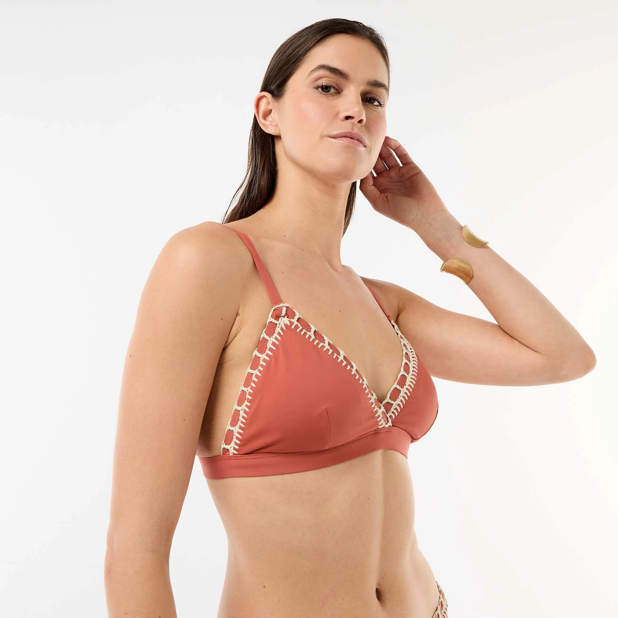 Macrame Trim Triangle Bikini Top ORANGE - Image 4