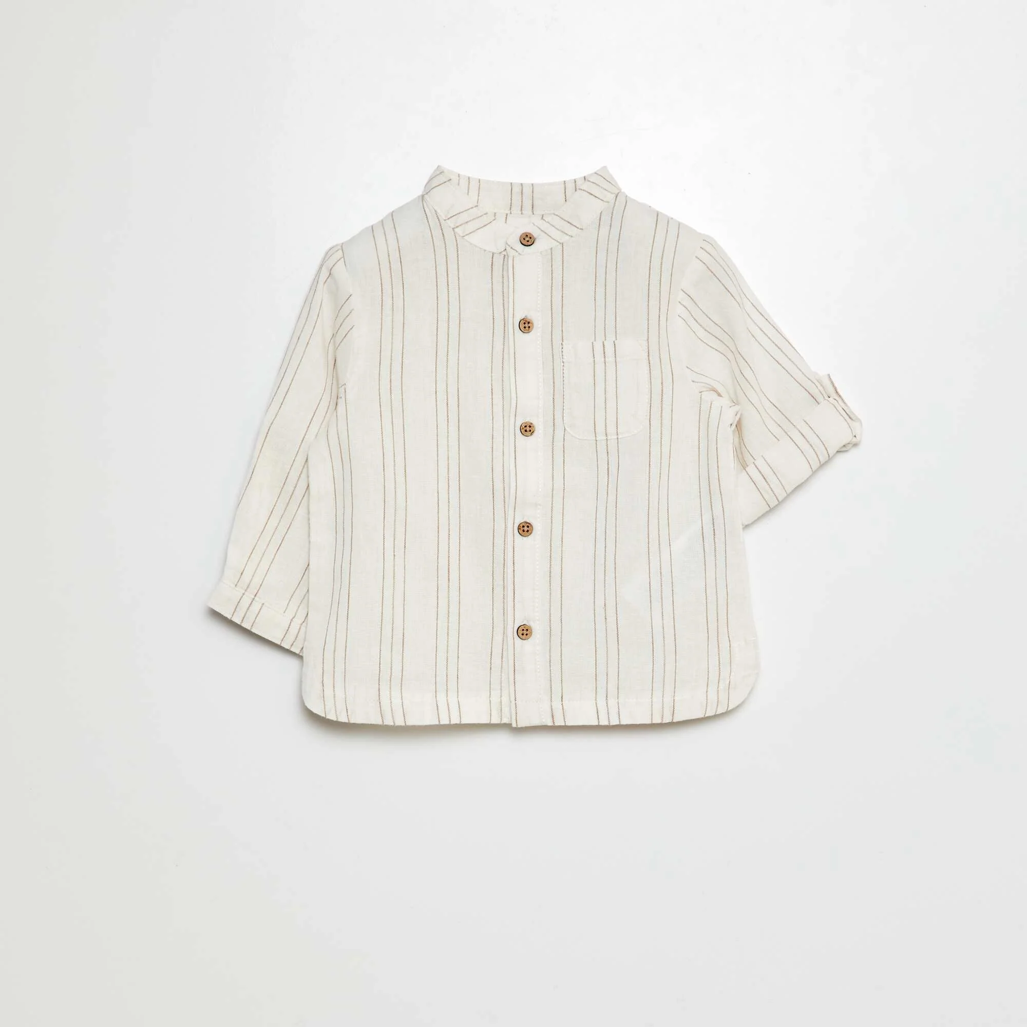 Mandarin collar shirt with roll-up sleeves WHITE